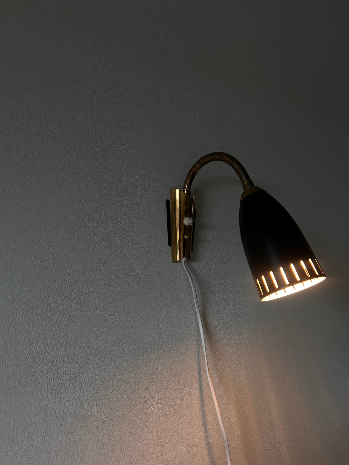 PAIR OF BLACK & BRASS SWEDISH WALL LIGHTS