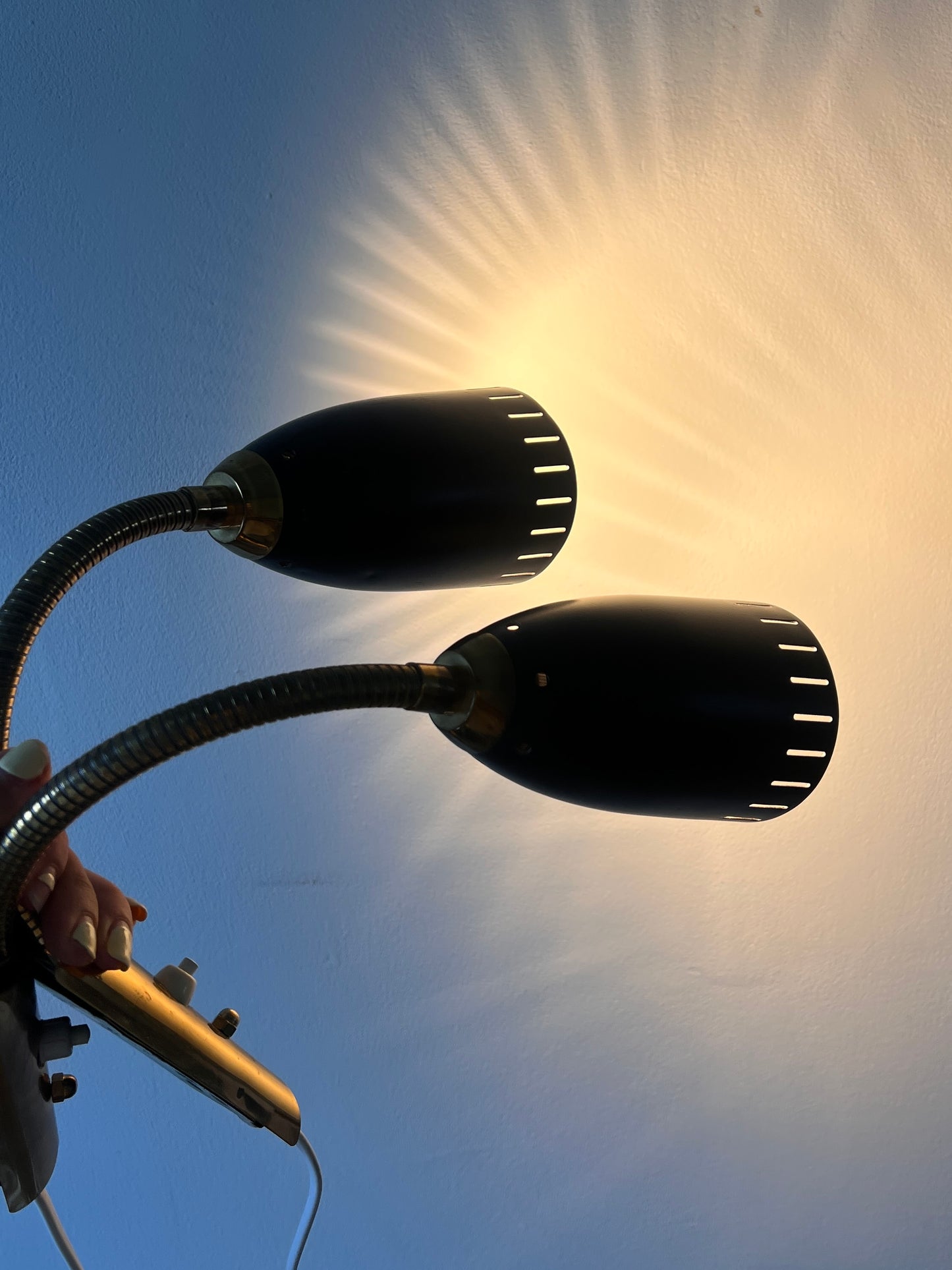 PAIR OF BLACK & BRASS SWEDISH WALL LIGHTS