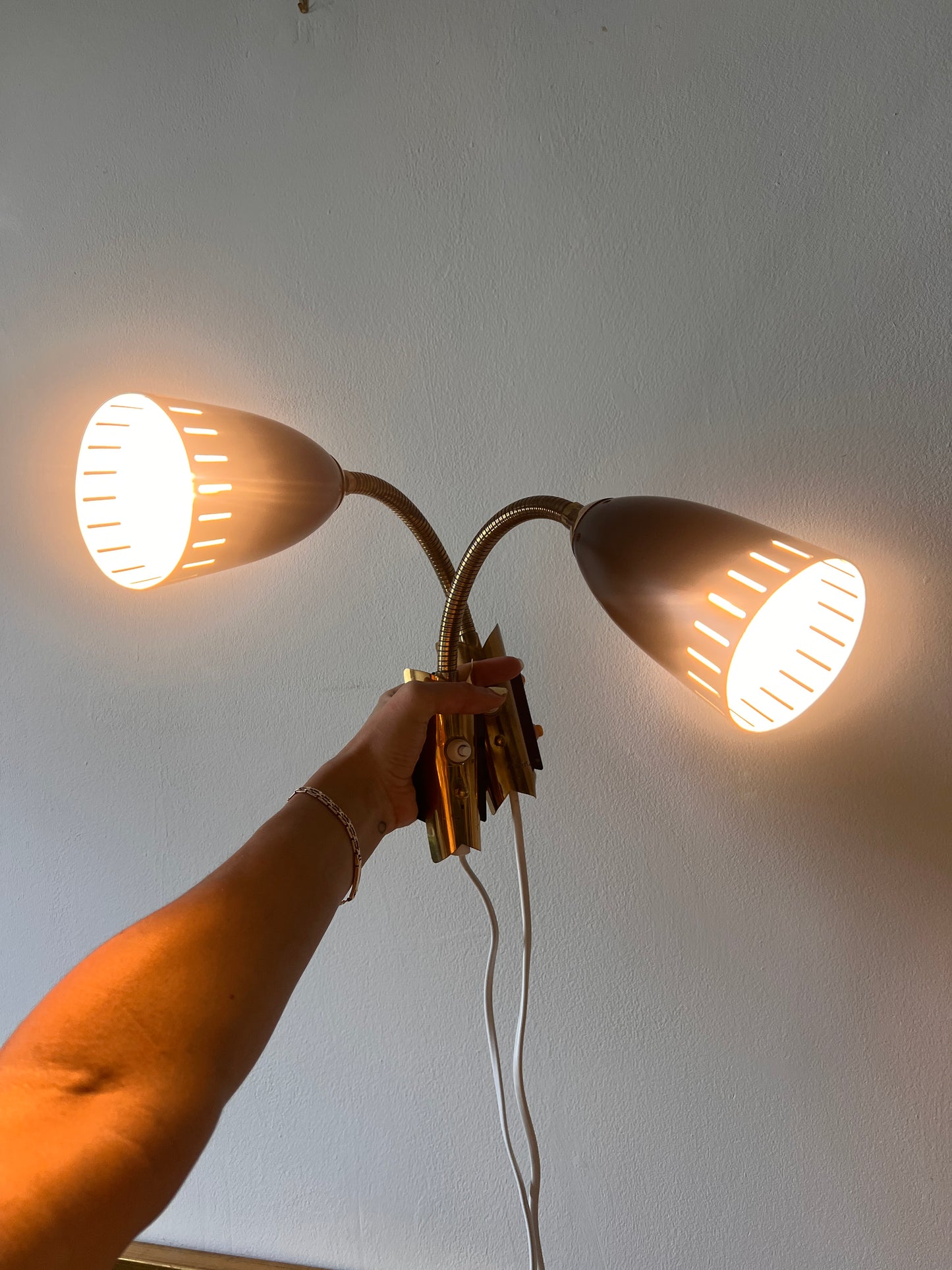 PAIR OF BLACK & BRASS SWEDISH WALL LIGHTS