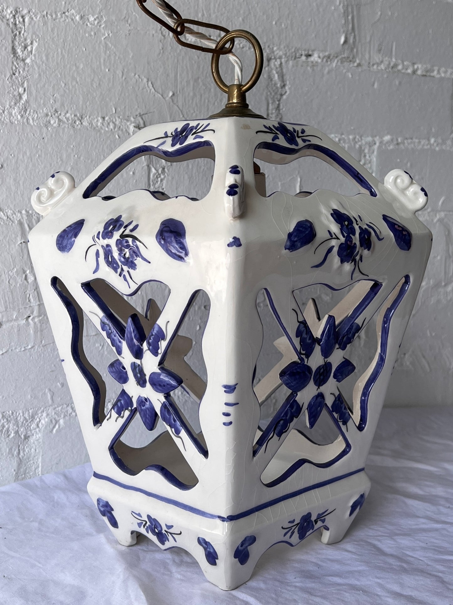 FRENCH HAND PAINTED CERAMIC LANTERN