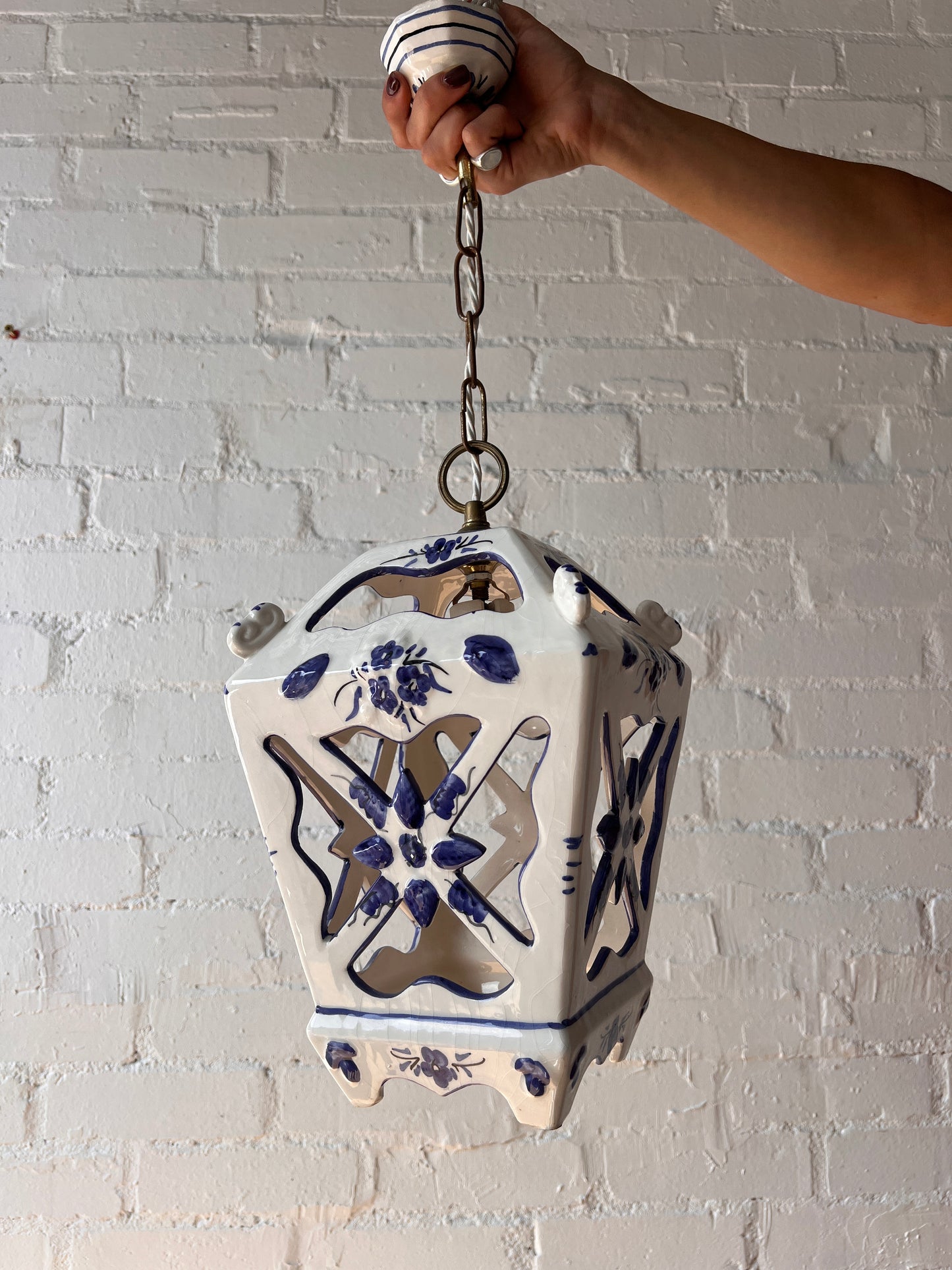 FRENCH HAND PAINTED CERAMIC LANTERN