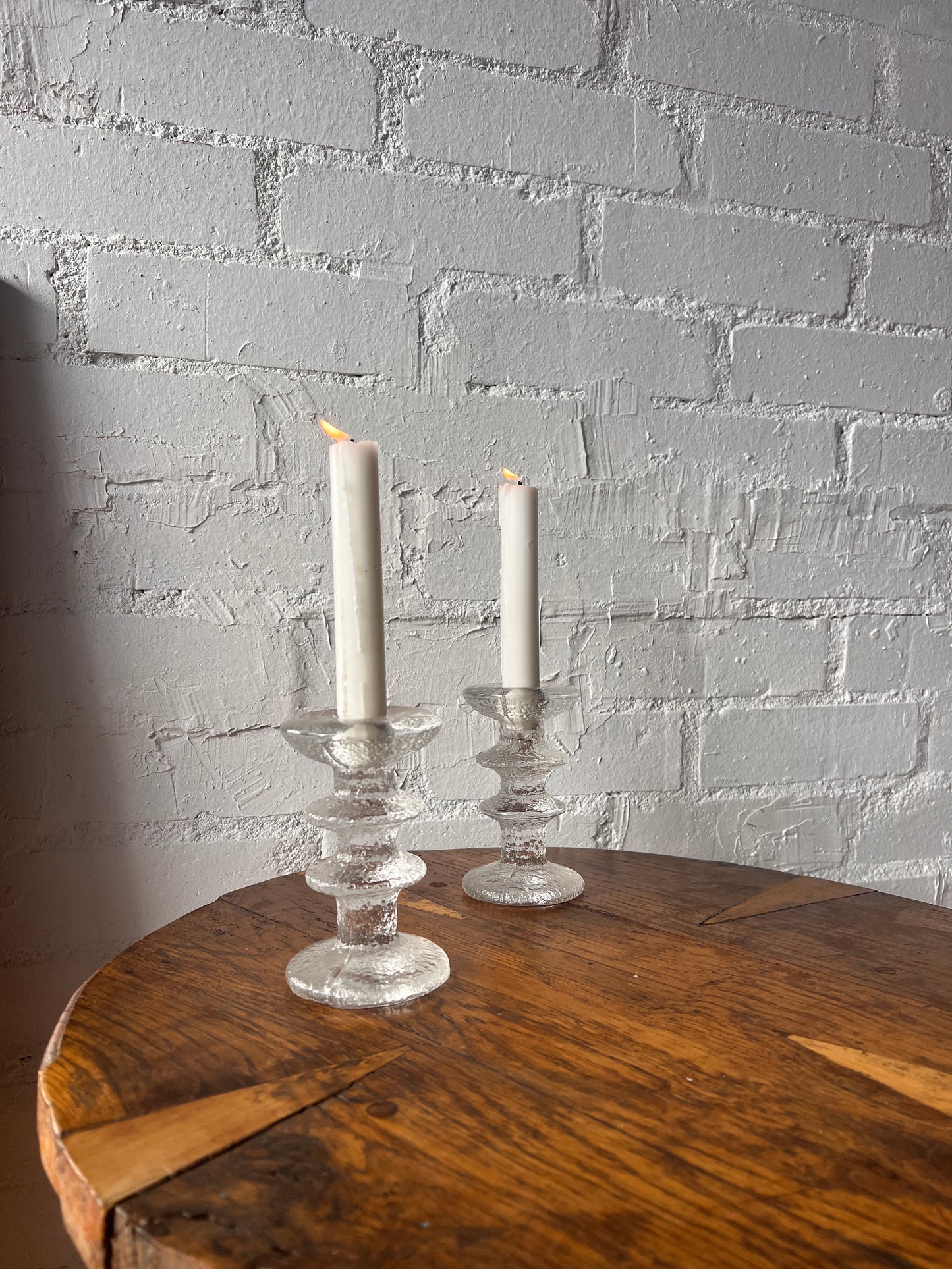 PAIR OF GLASS CANDLE HOLDERS