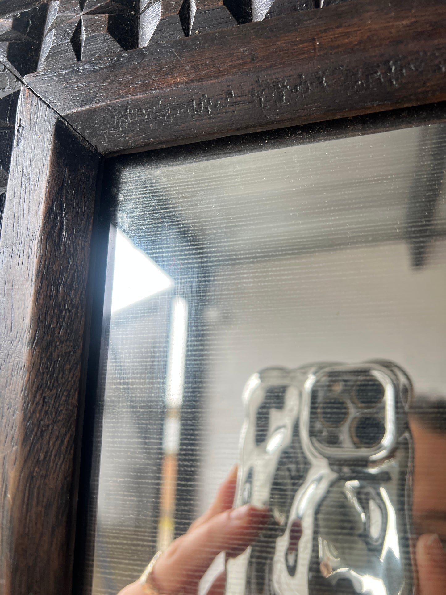WOODEN ENGRAVED MIRROR