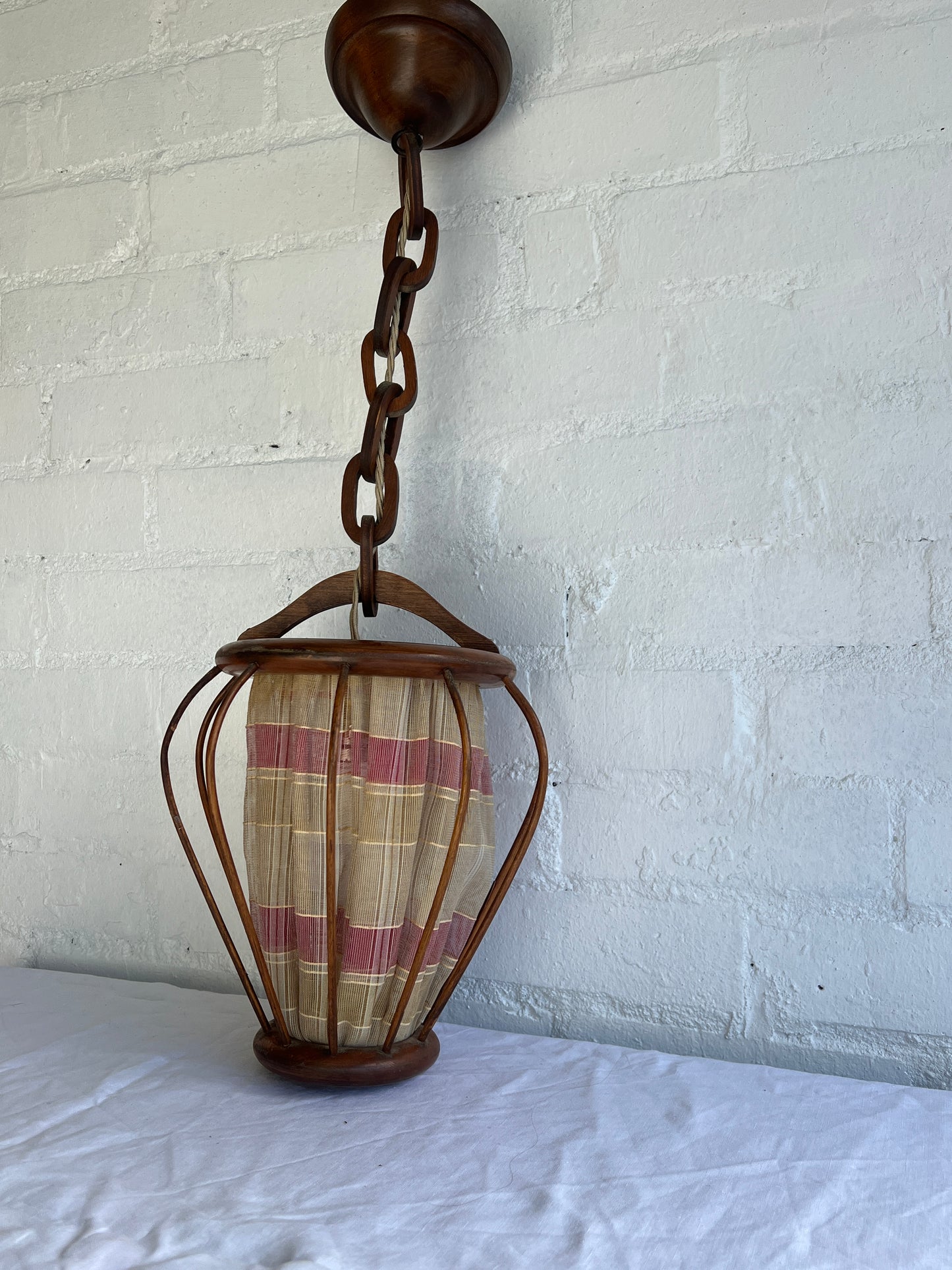 30S TEAK & PINK CEILING PENDANT