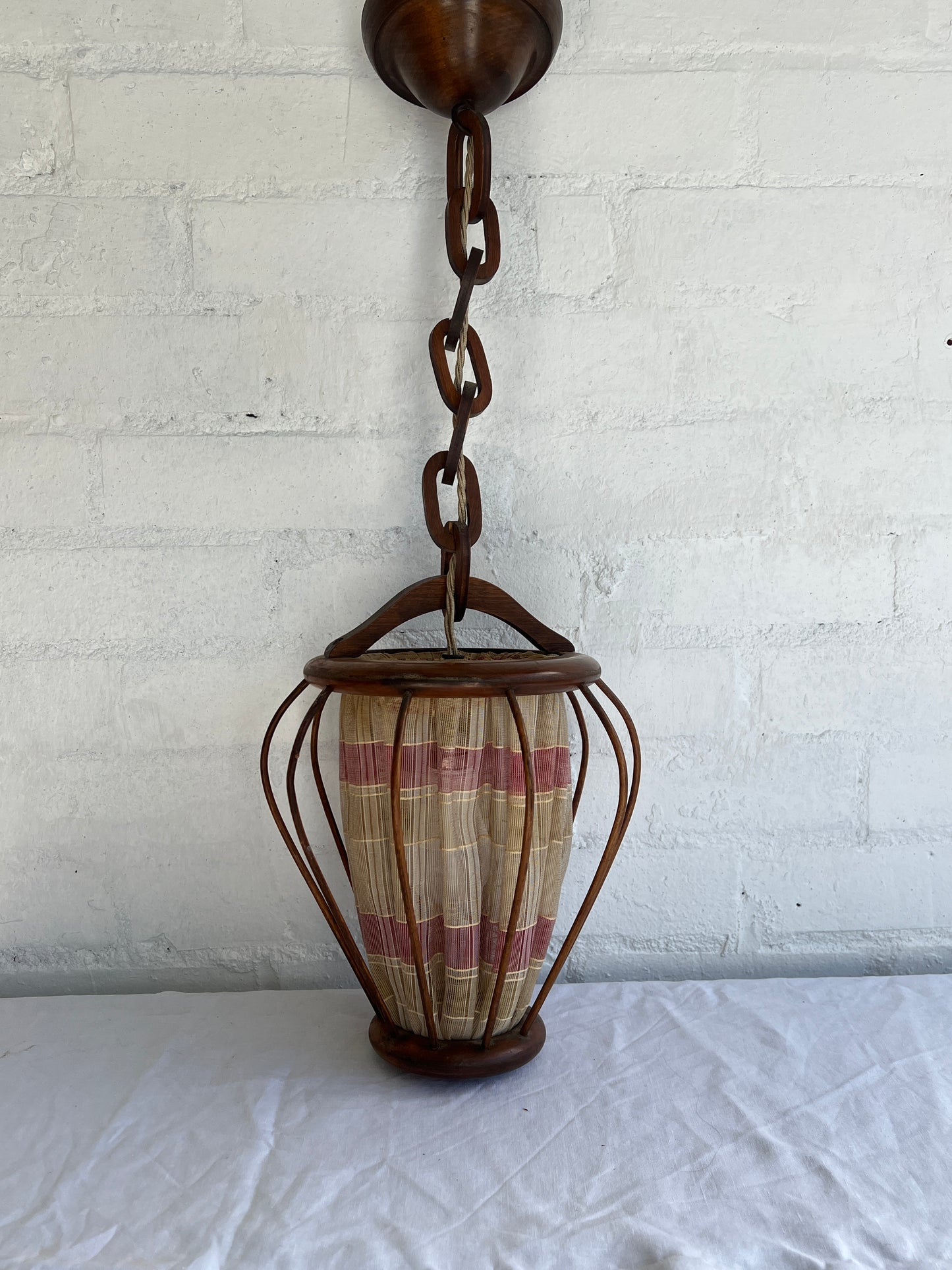 30S TEAK & PINK CEILING PENDANT