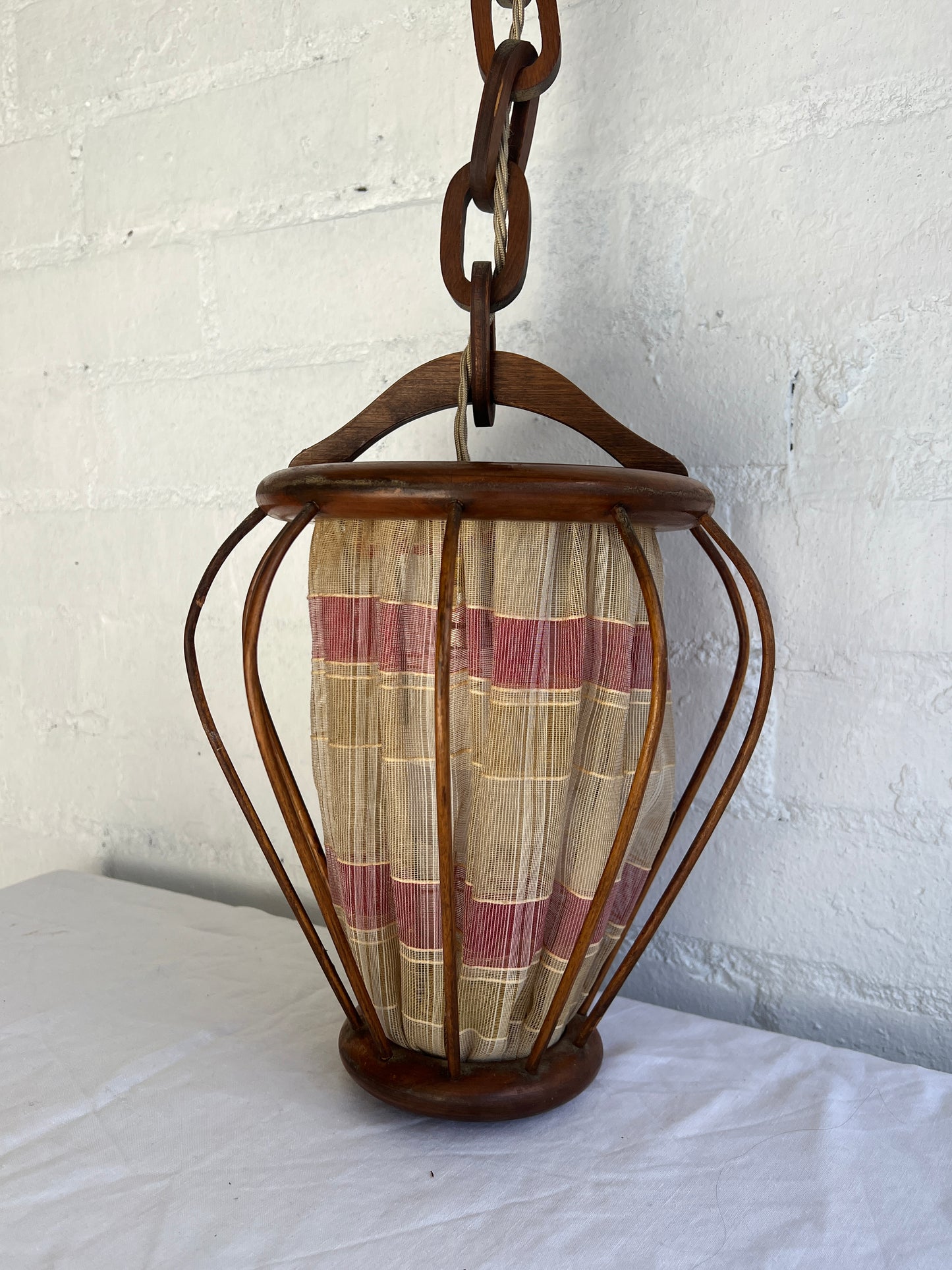30S TEAK & PINK CEILING PENDANT