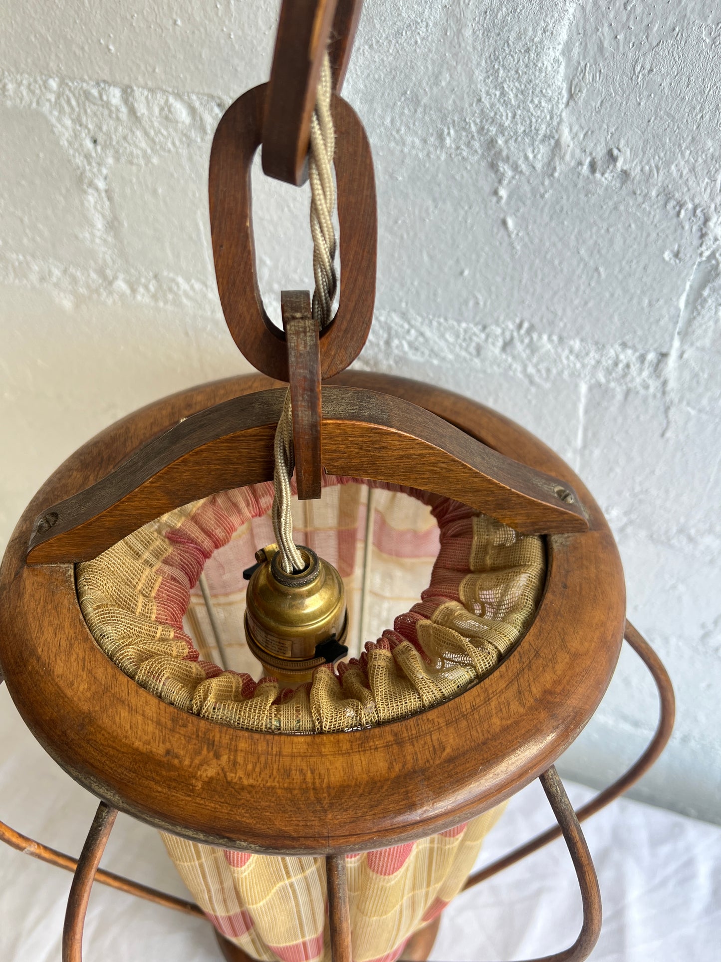 30S TEAK & PINK CEILING PENDANT