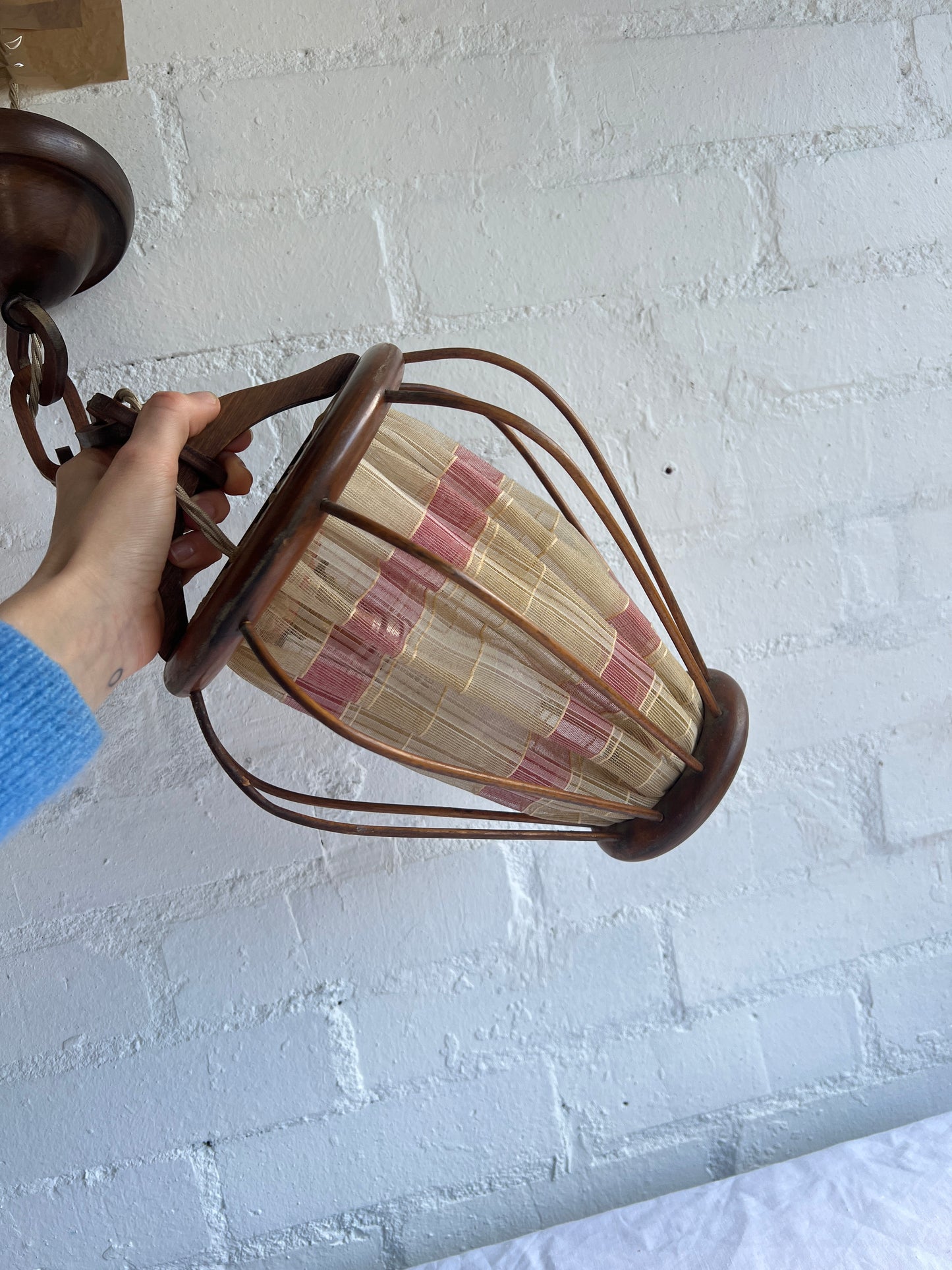 30S TEAK & PINK CEILING PENDANT