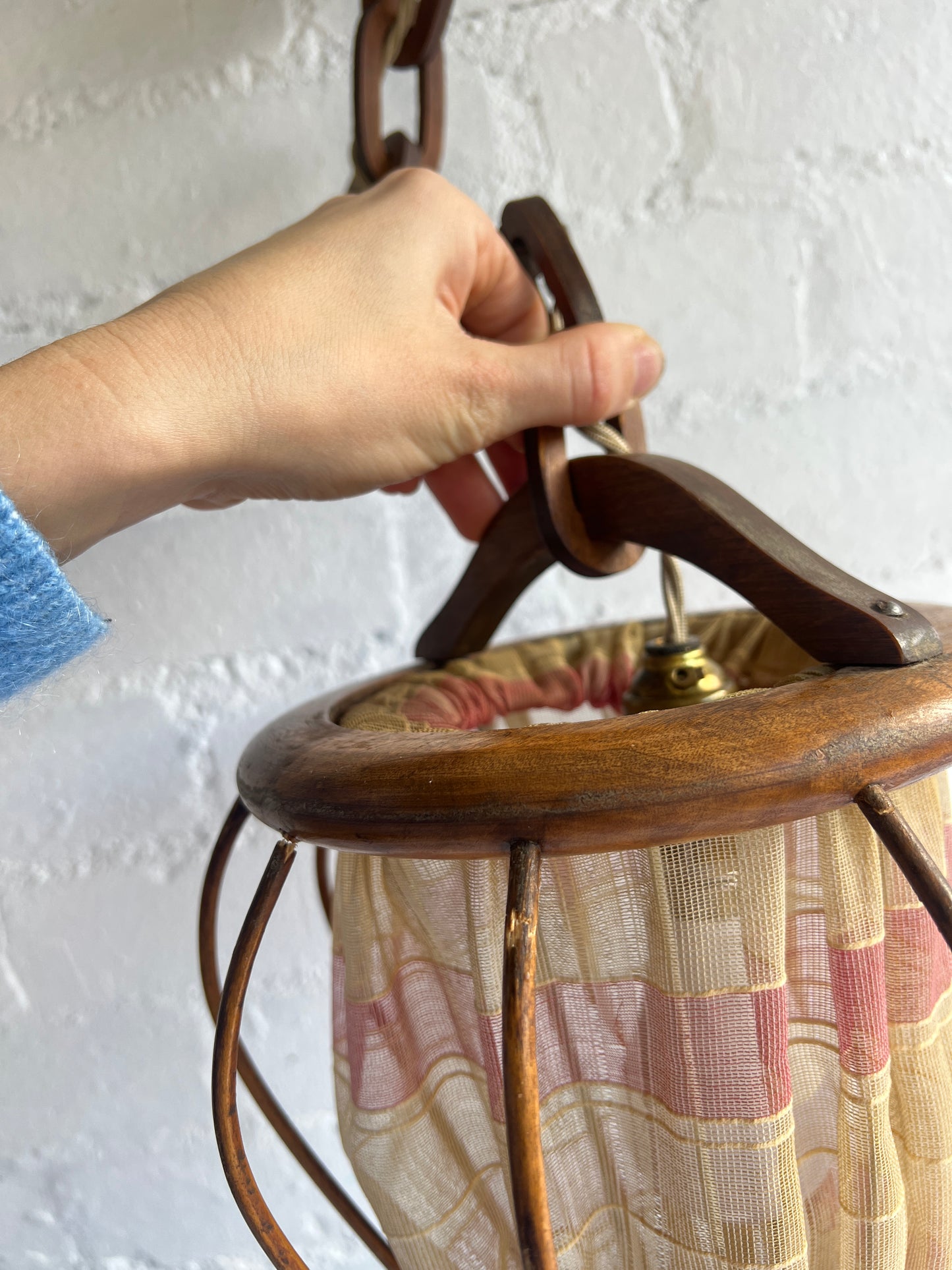 30S TEAK & PINK CEILING PENDANT