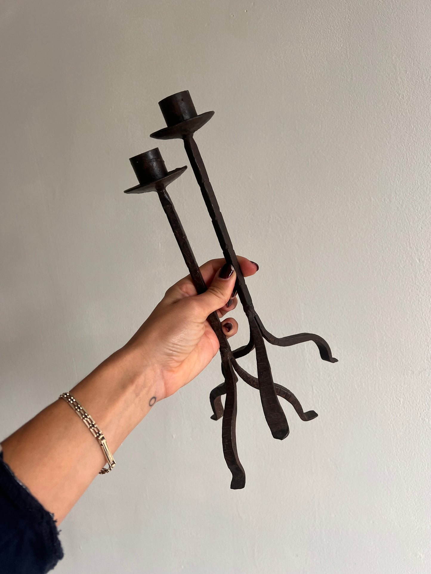 PAIR OF IRON CANDLE STICKS
