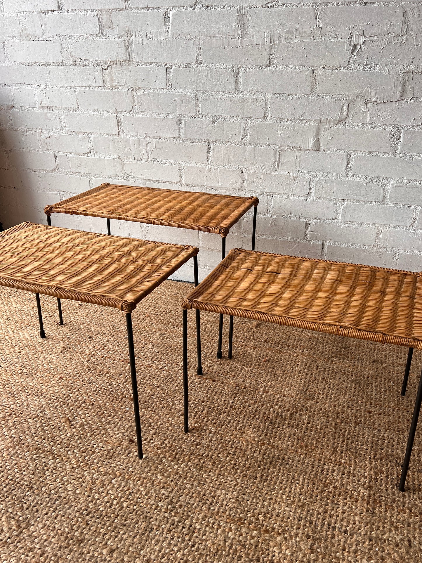 SET OF WICKER NESTING TABLES