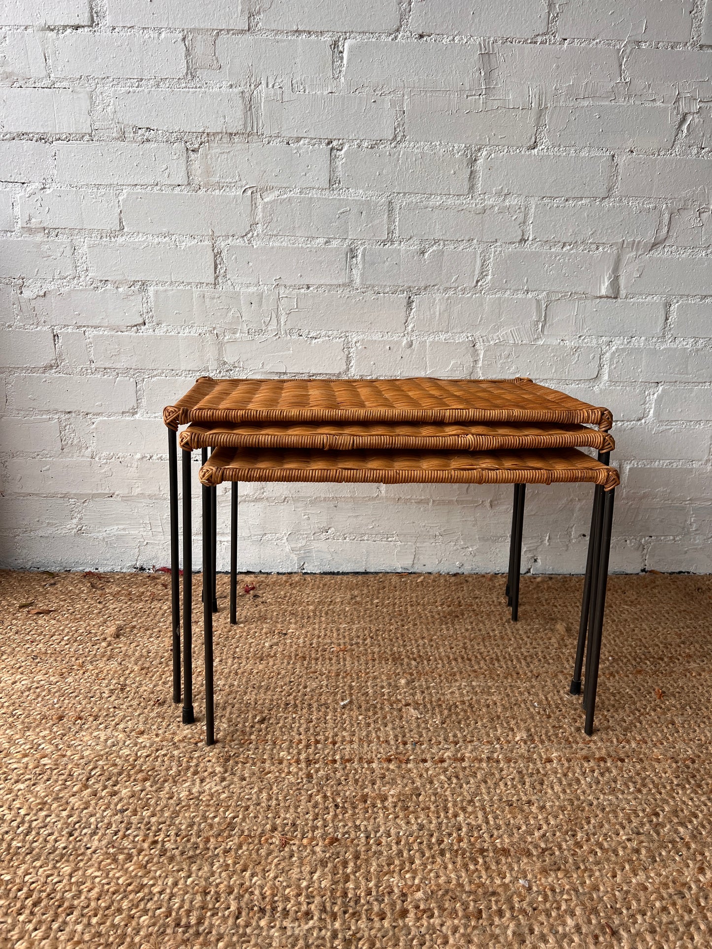 SET OF WICKER NESTING TABLES