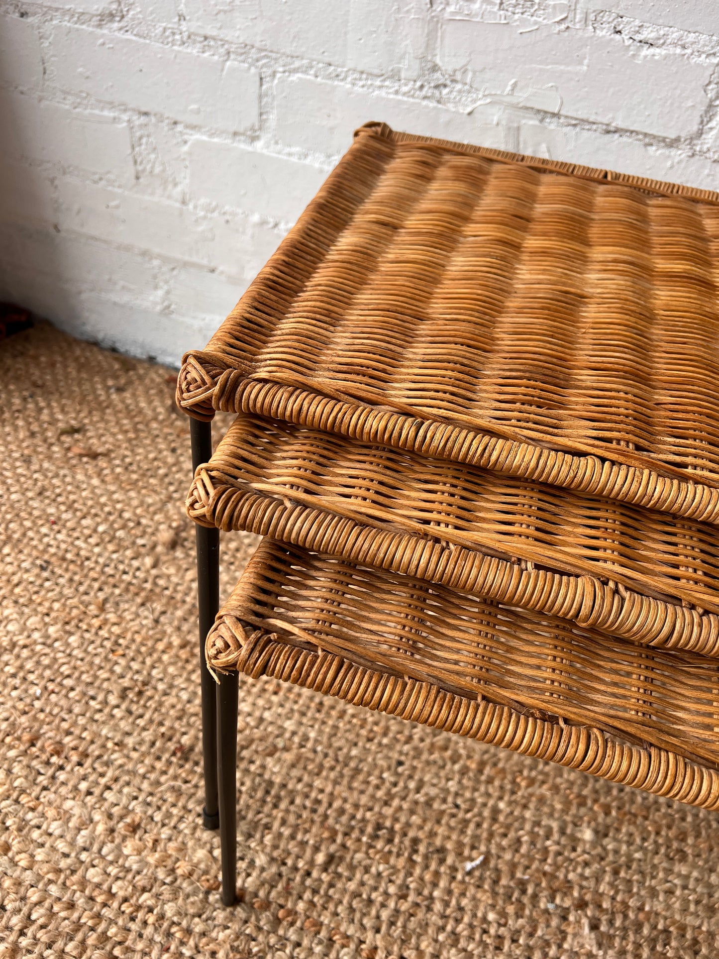 SET OF WICKER NESTING TABLES