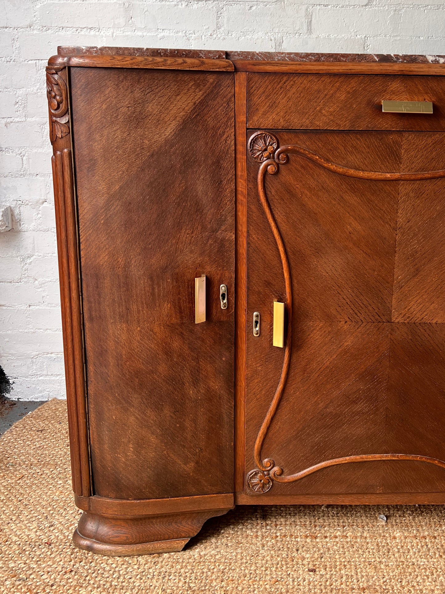 LARGE ART DECO RED MARBLE SIDEBOARD