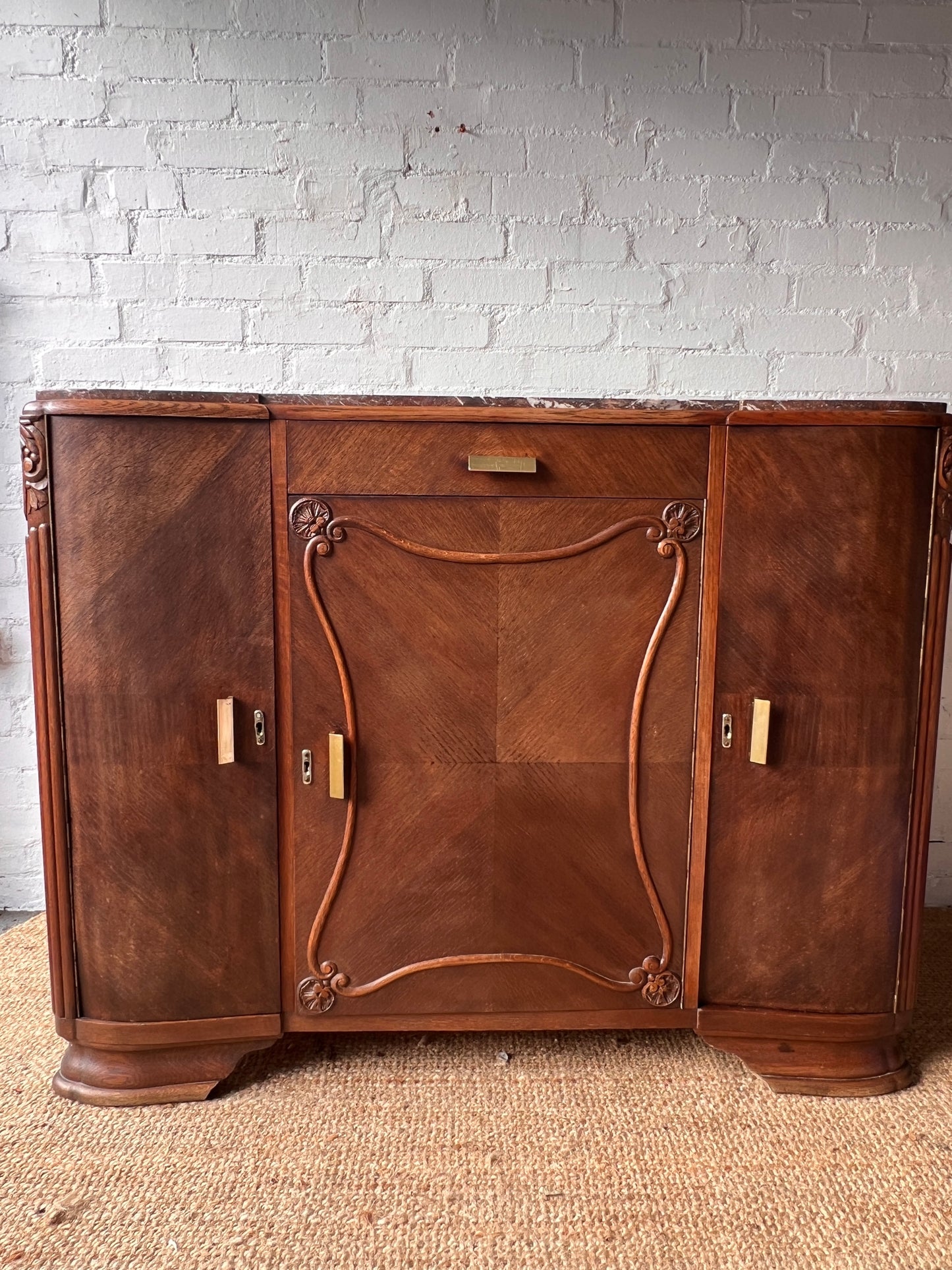 LARGE ART DECO RED MARBLE SIDEBOARD