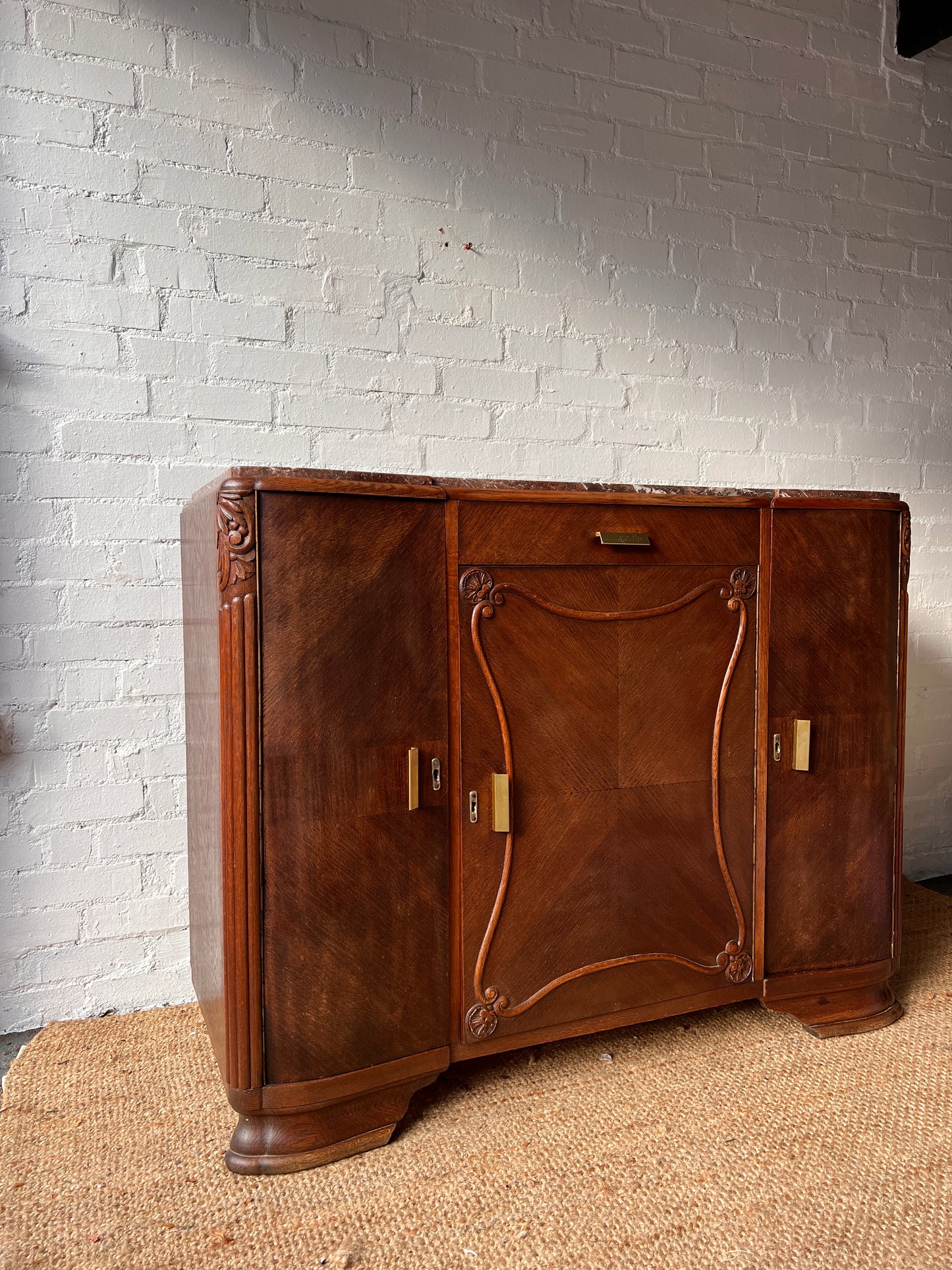 LARGE ART DECO RED MARBLE SIDEBOARD