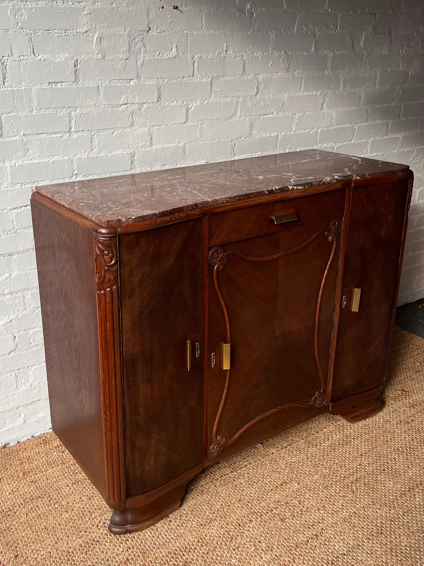 LARGE ART DECO RED MARBLE SIDEBOARD