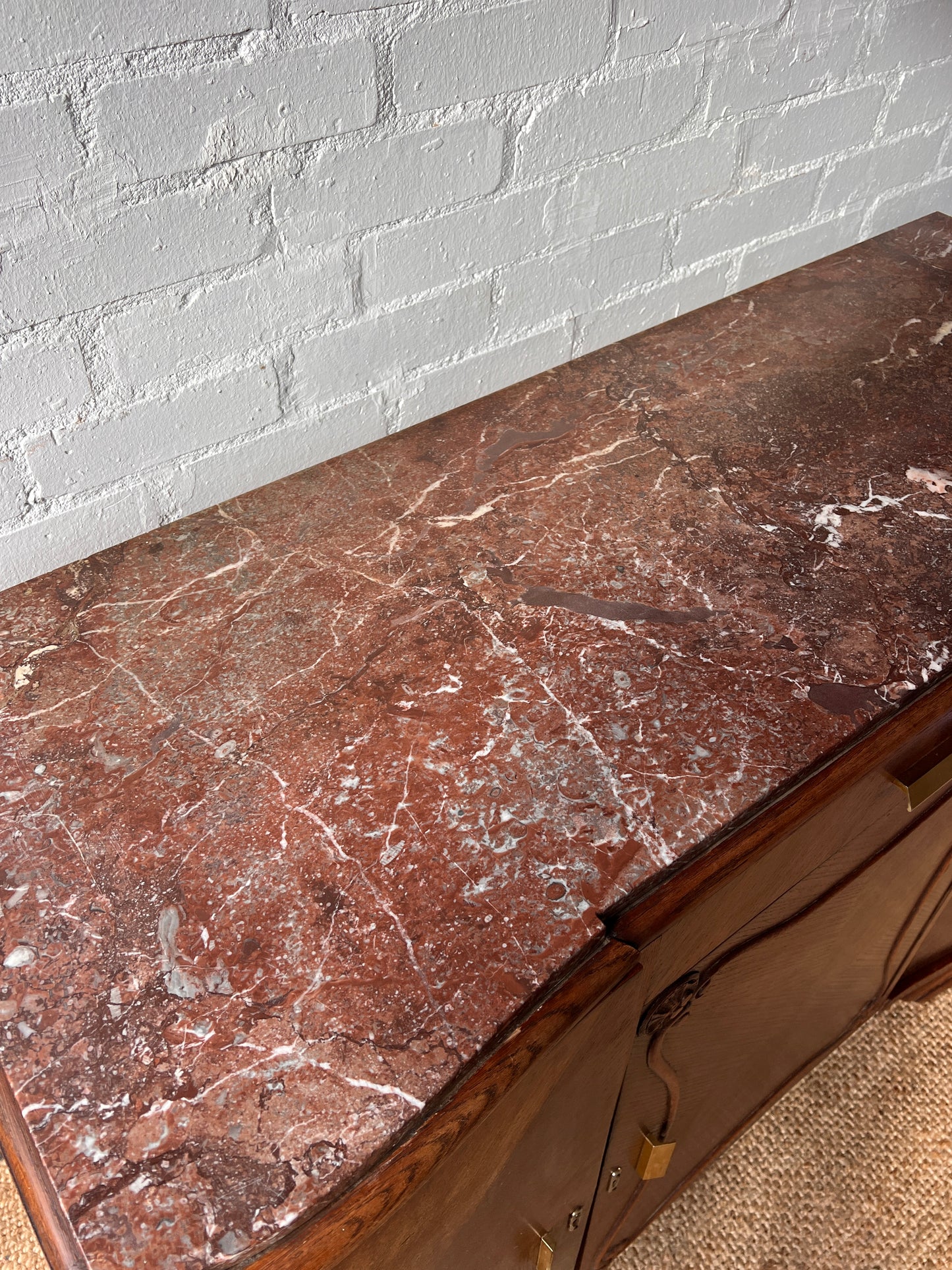 LARGE ART DECO RED MARBLE SIDEBOARD