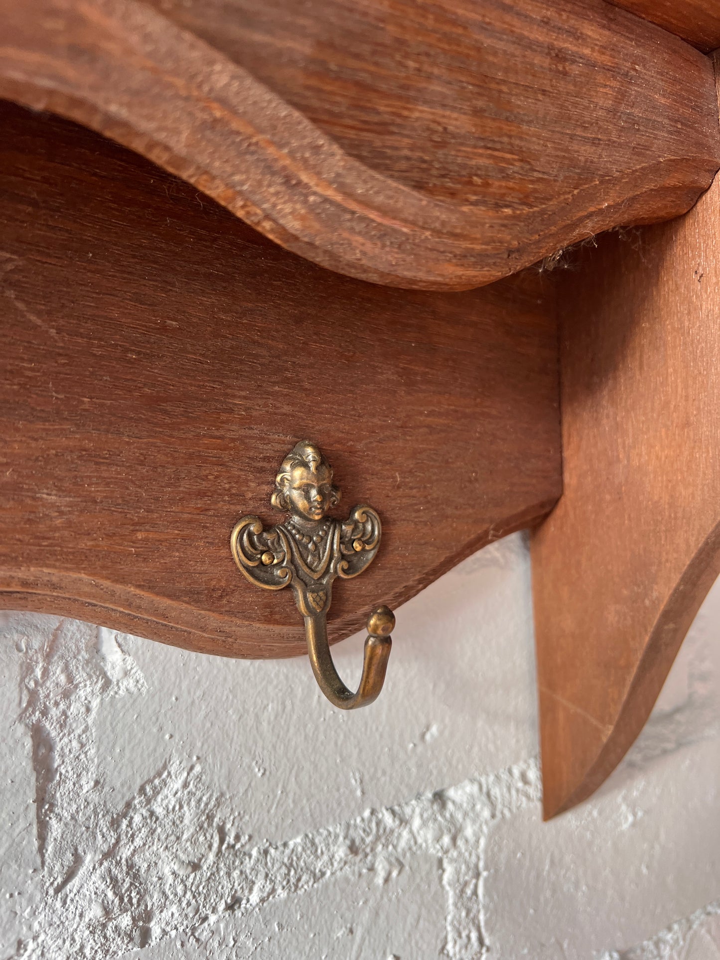 WOODEN WAVY SHELVES WITH BRASS HOOKS