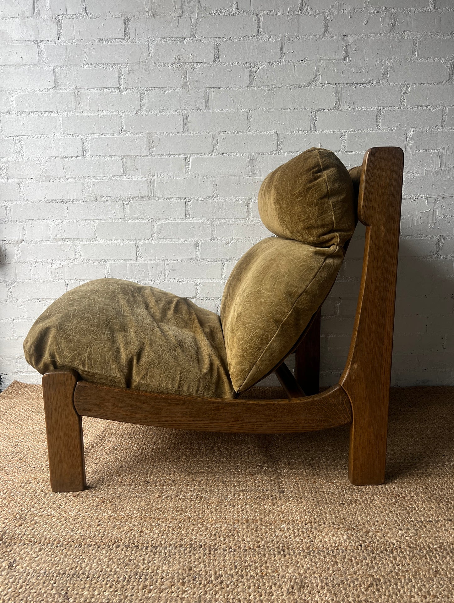 BRUTALIST OLIVE GREEN SUEDE LOUNGE CHAIRS