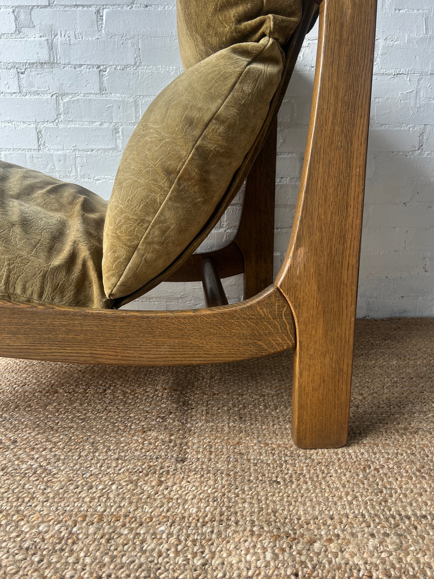 BRUTALIST OLIVE GREEN SUEDE LOUNGE CHAIRS