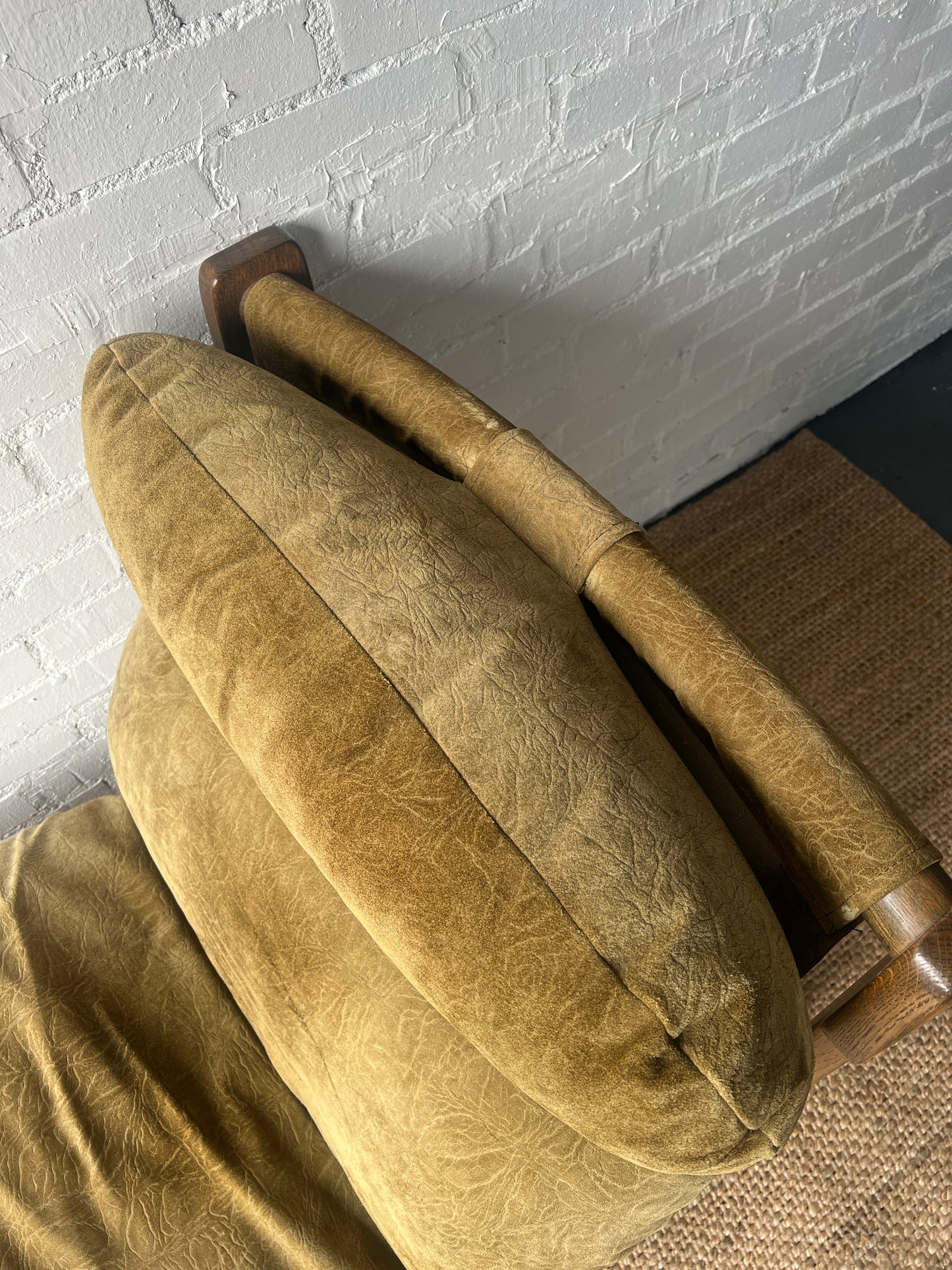 BRUTALIST OLIVE GREEN SUEDE LOUNGE CHAIRS