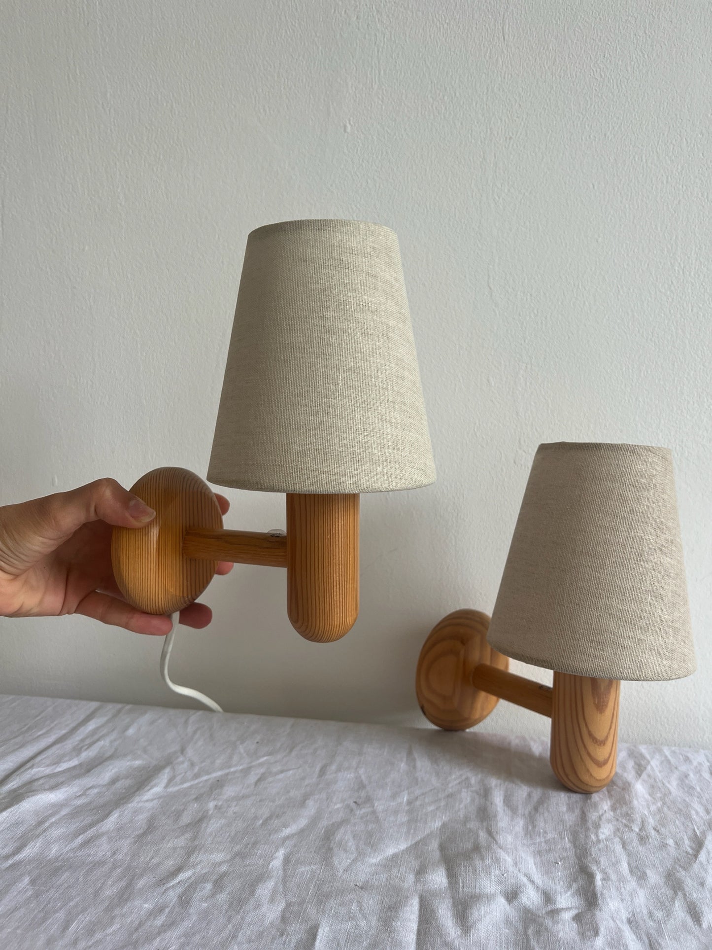 PAIR OF SMALL SWEDISH PINE BEDSIDE LIGHTS
