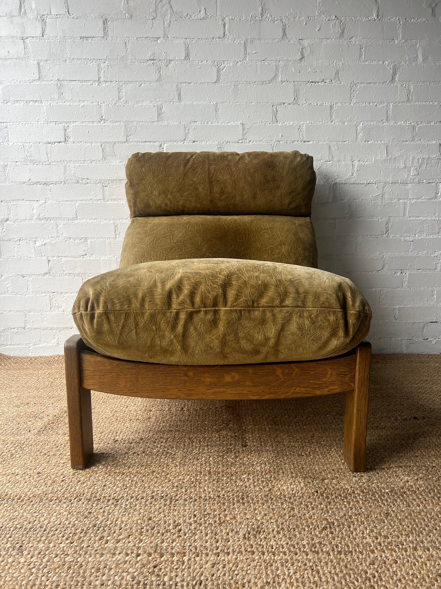 BRUTALIST OLIVE GREEN SUEDE LOUNGE CHAIRS