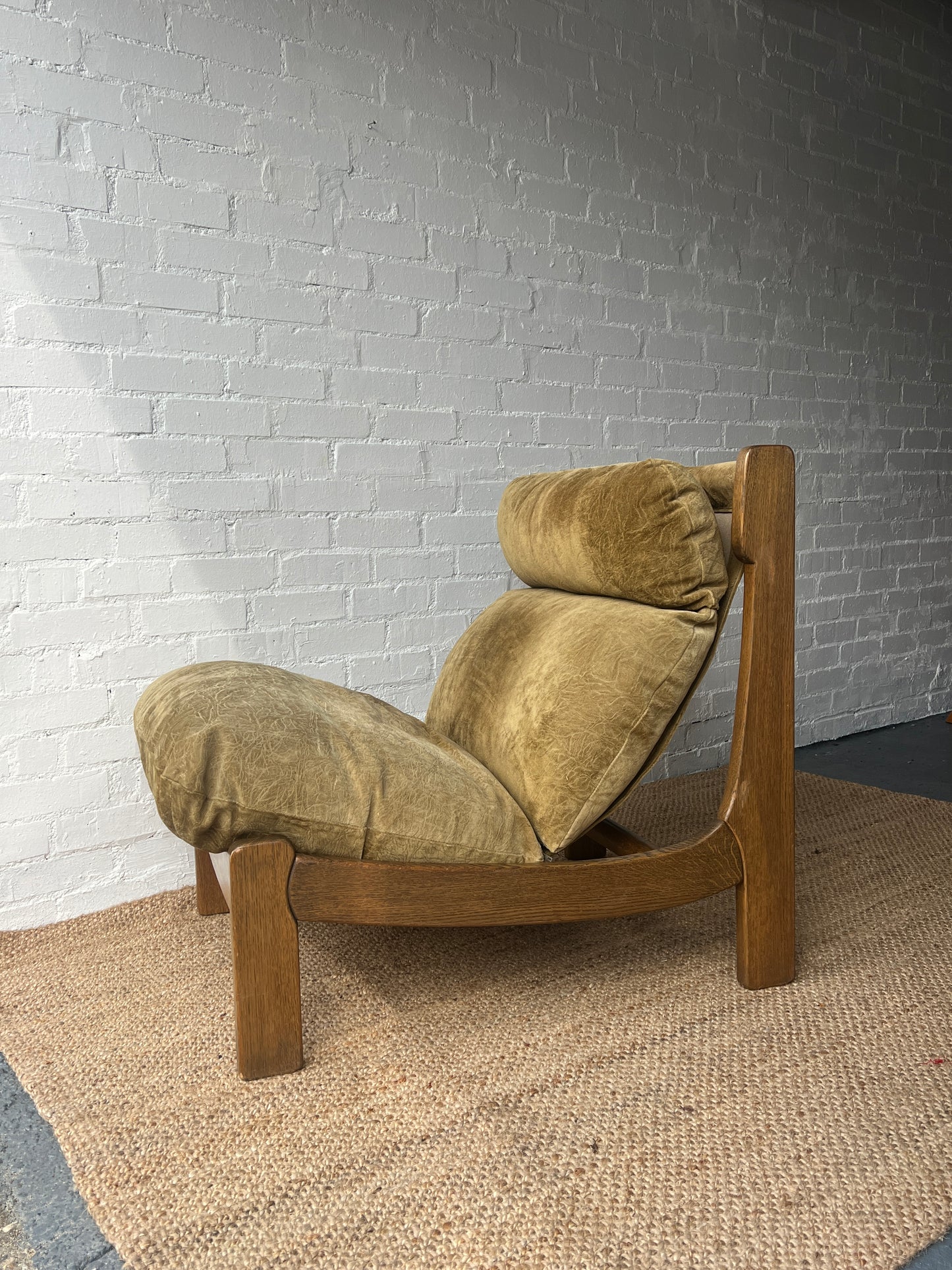 BRUTALIST OLIVE GREEN SUEDE LOUNGE CHAIRS