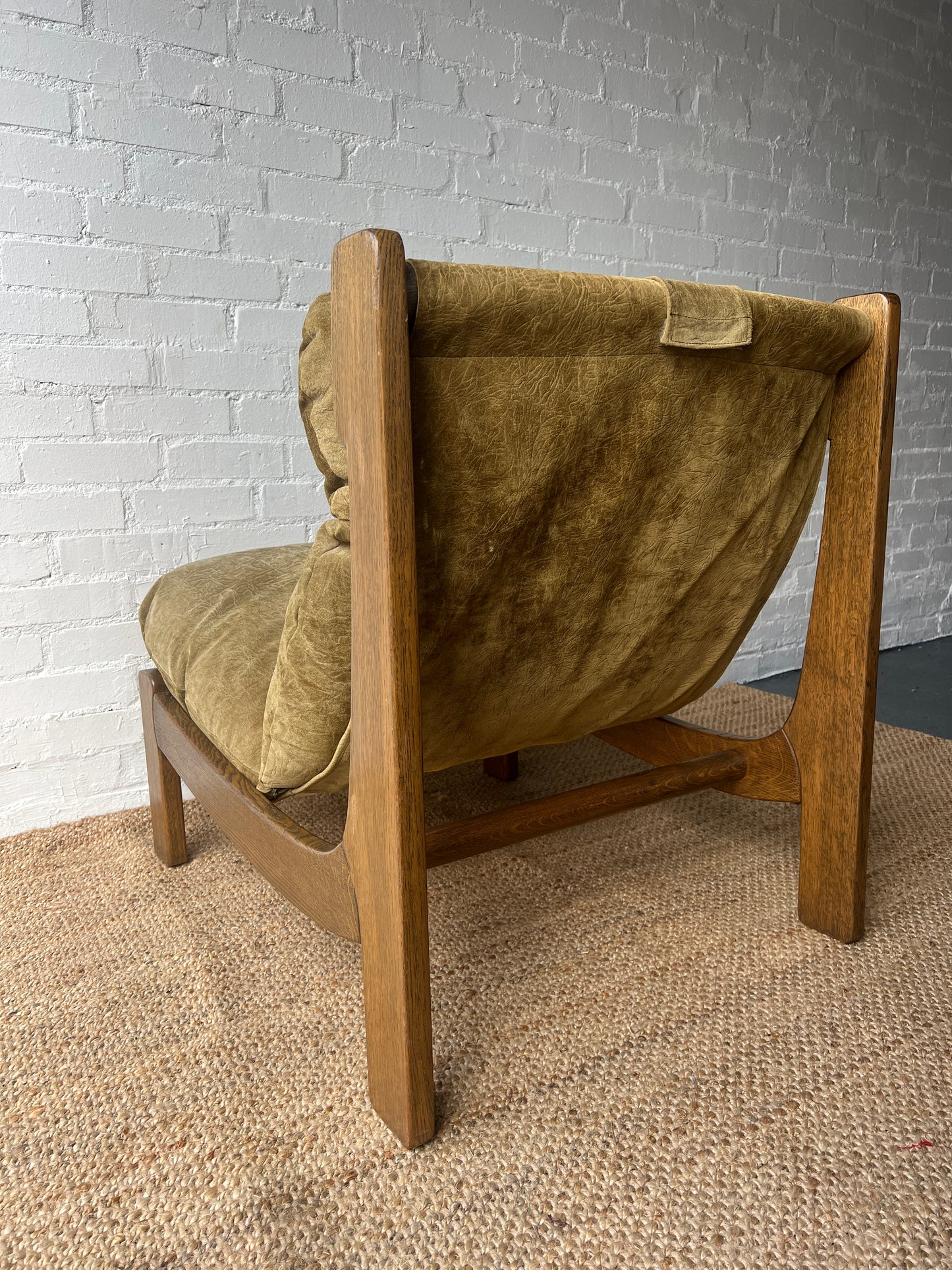 BRUTALIST OLIVE GREEN SUEDE LOUNGE CHAIRS