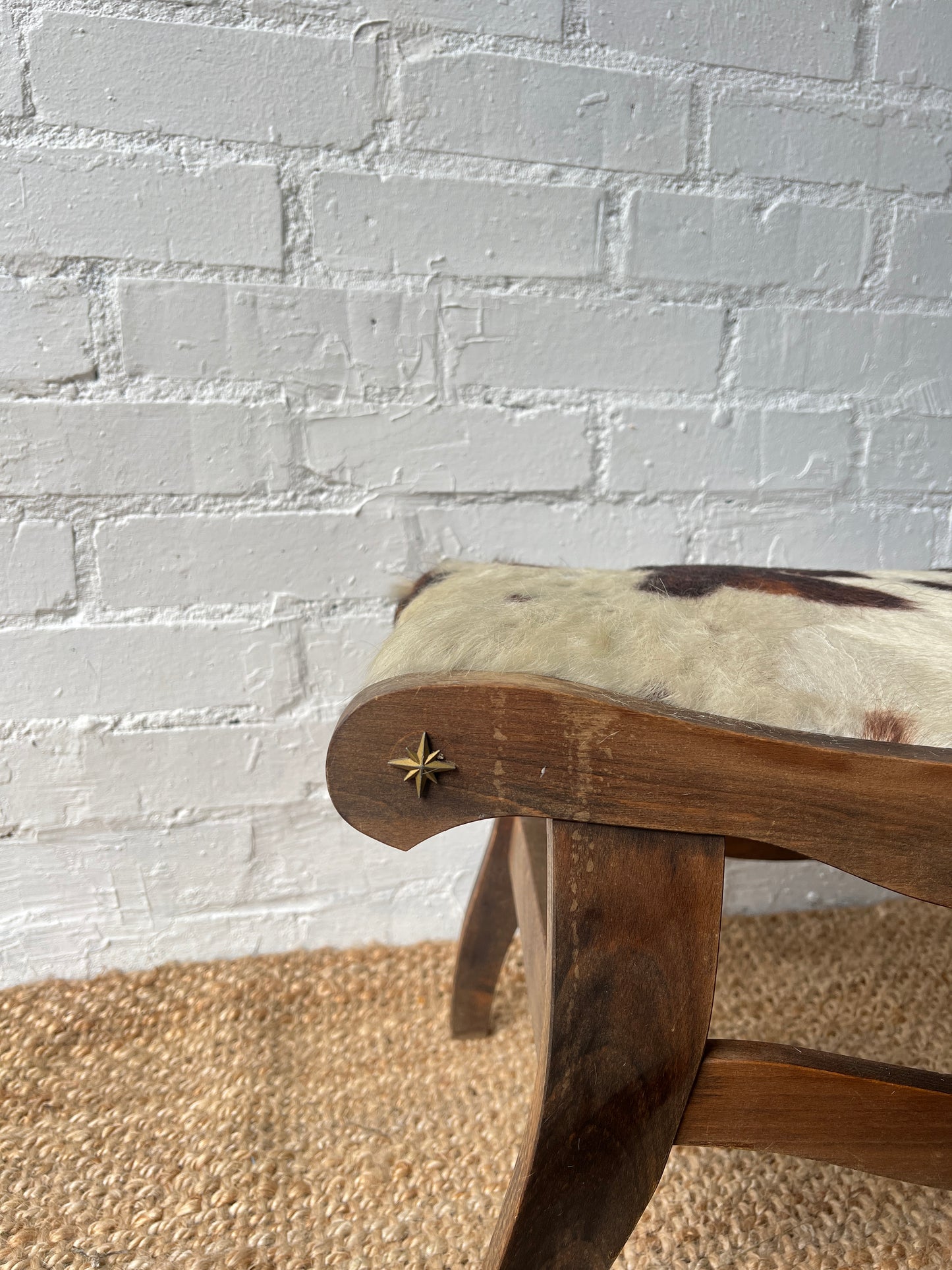 COW HIDE STOOL WITH STARS