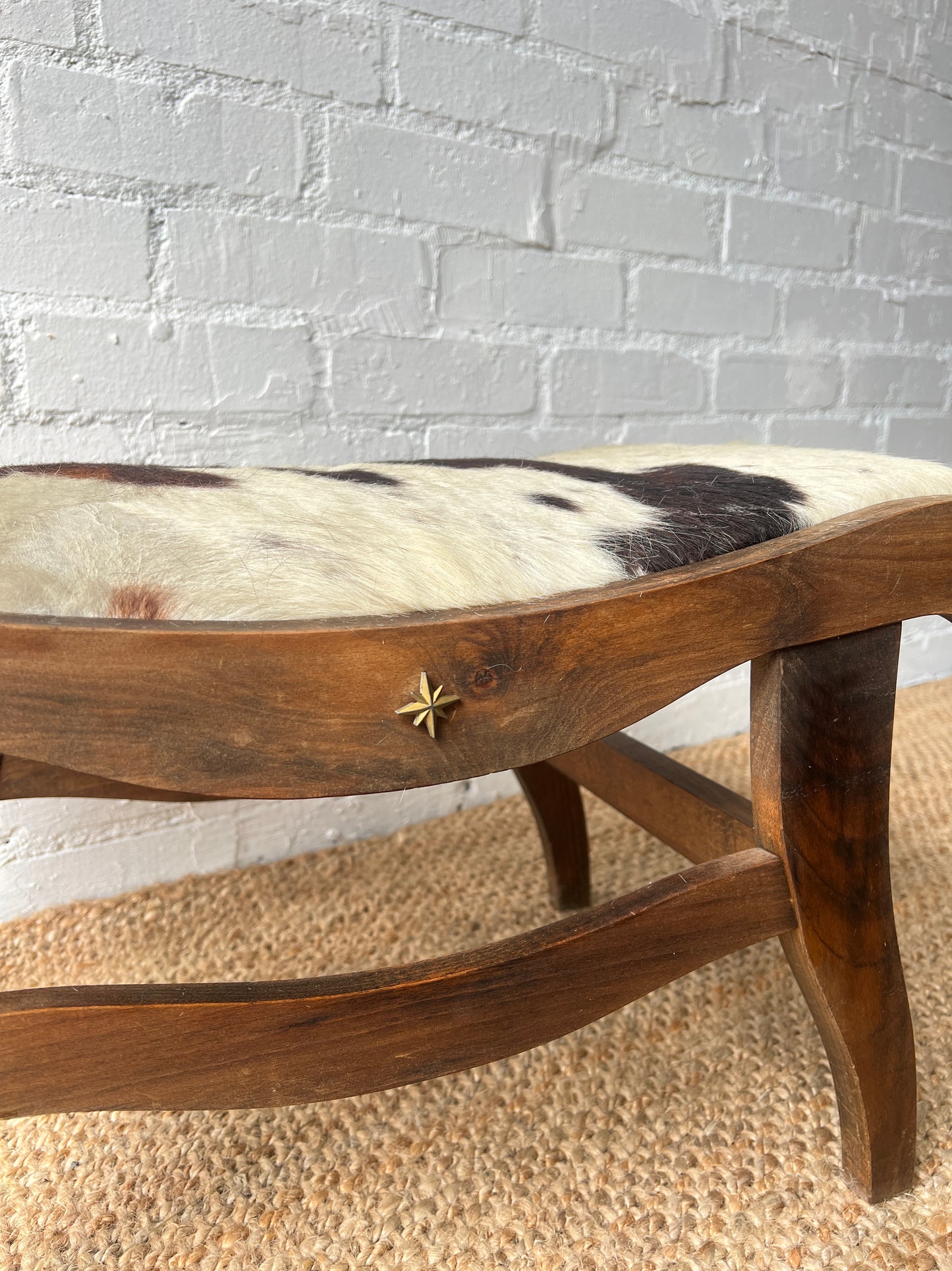 COW HIDE STOOL WITH STARS
