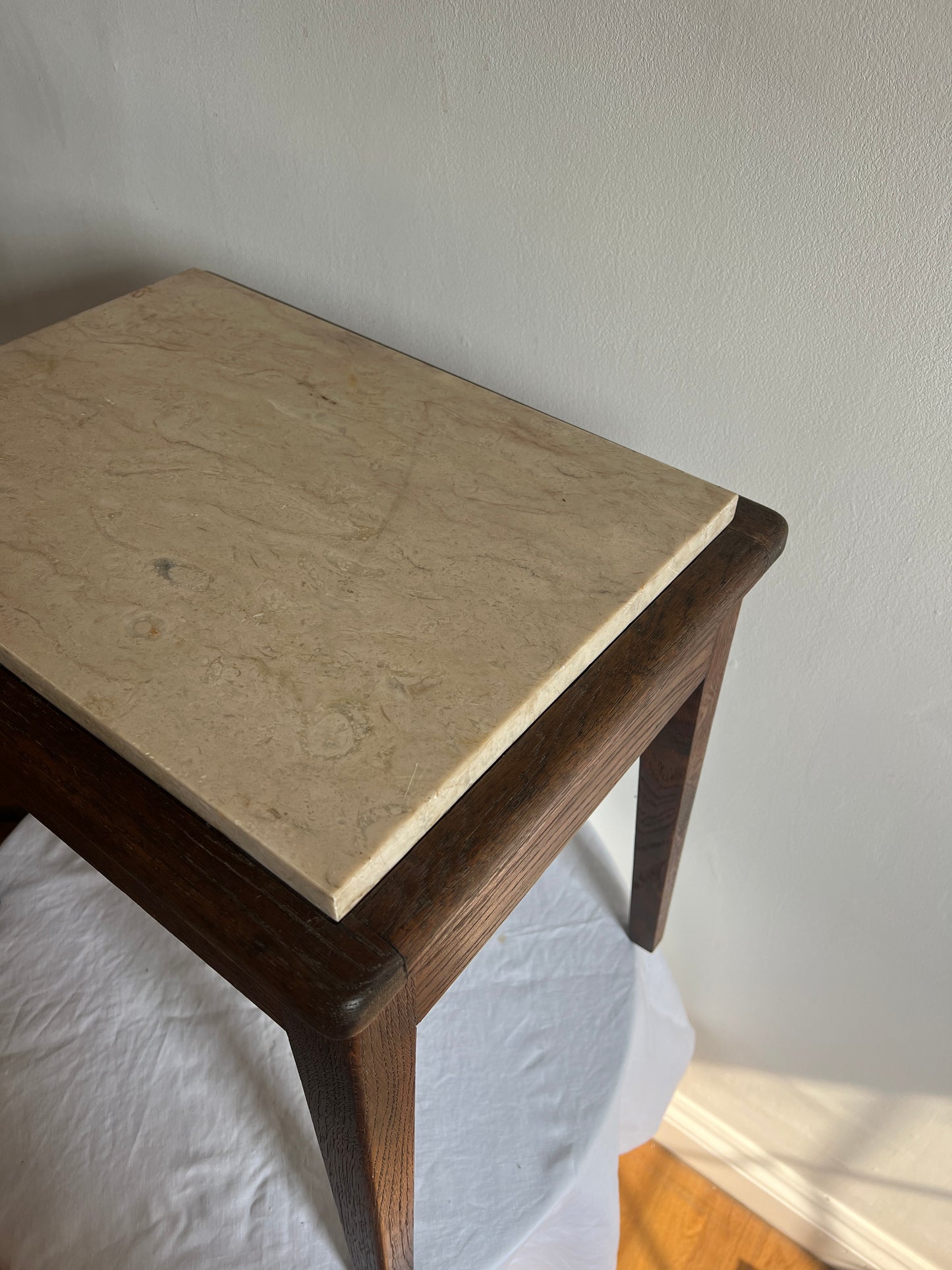 CREAM MARBLE TOP WOODEN SIDE TABLE