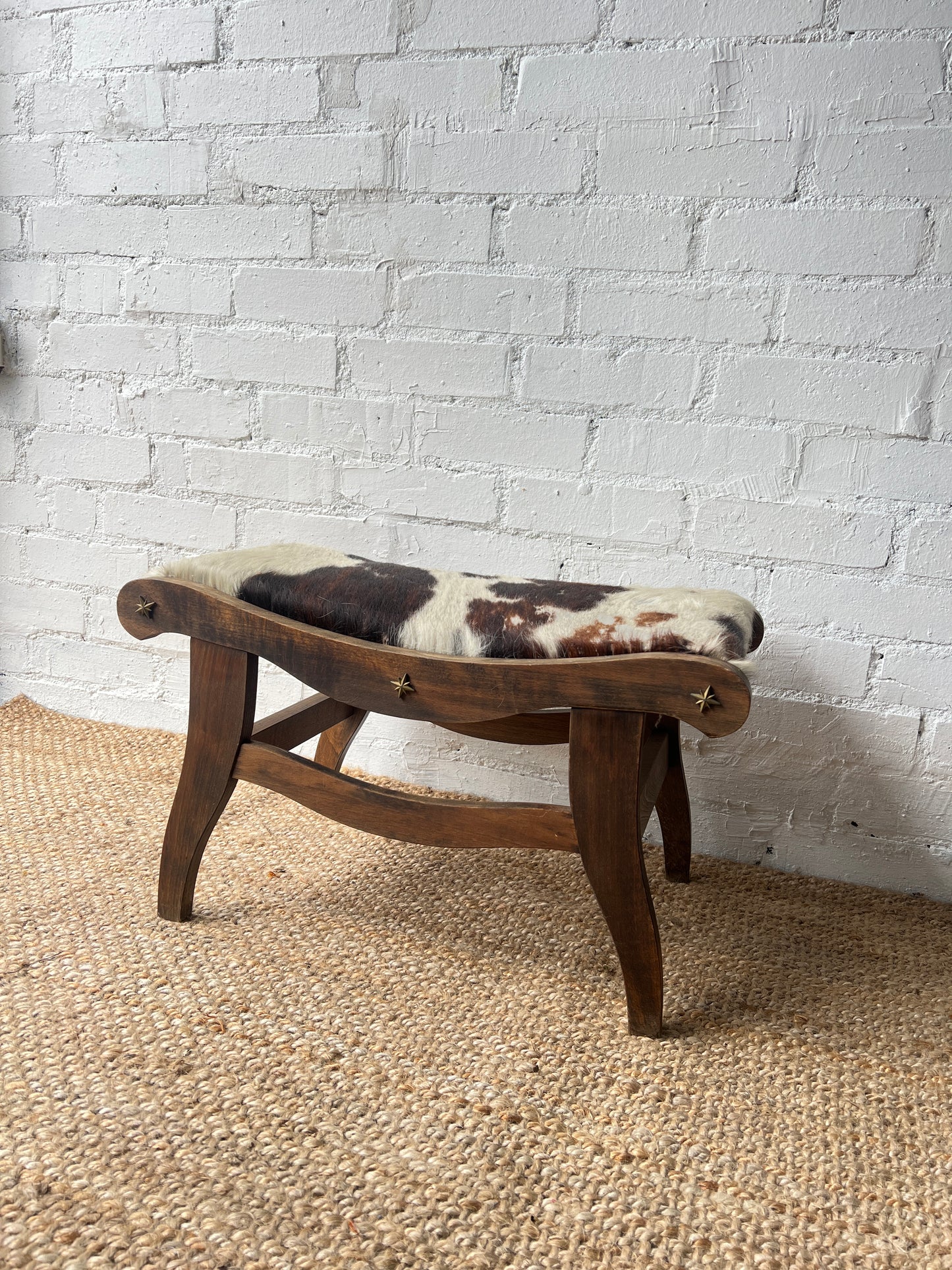 COW HIDE STOOL WITH STARS