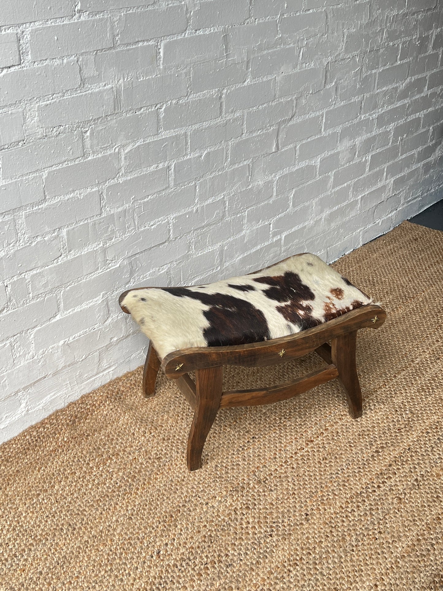 COW HIDE STOOL WITH STARS