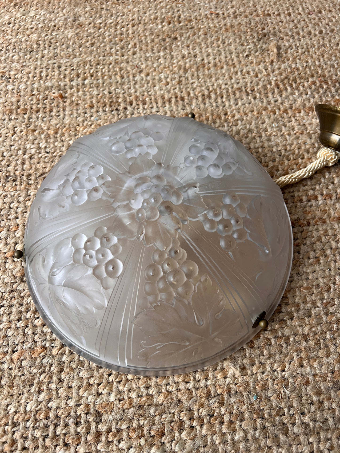 WHITE FLORAL GLASS CEILING PENDANT WITH BRASS FLOWERS
