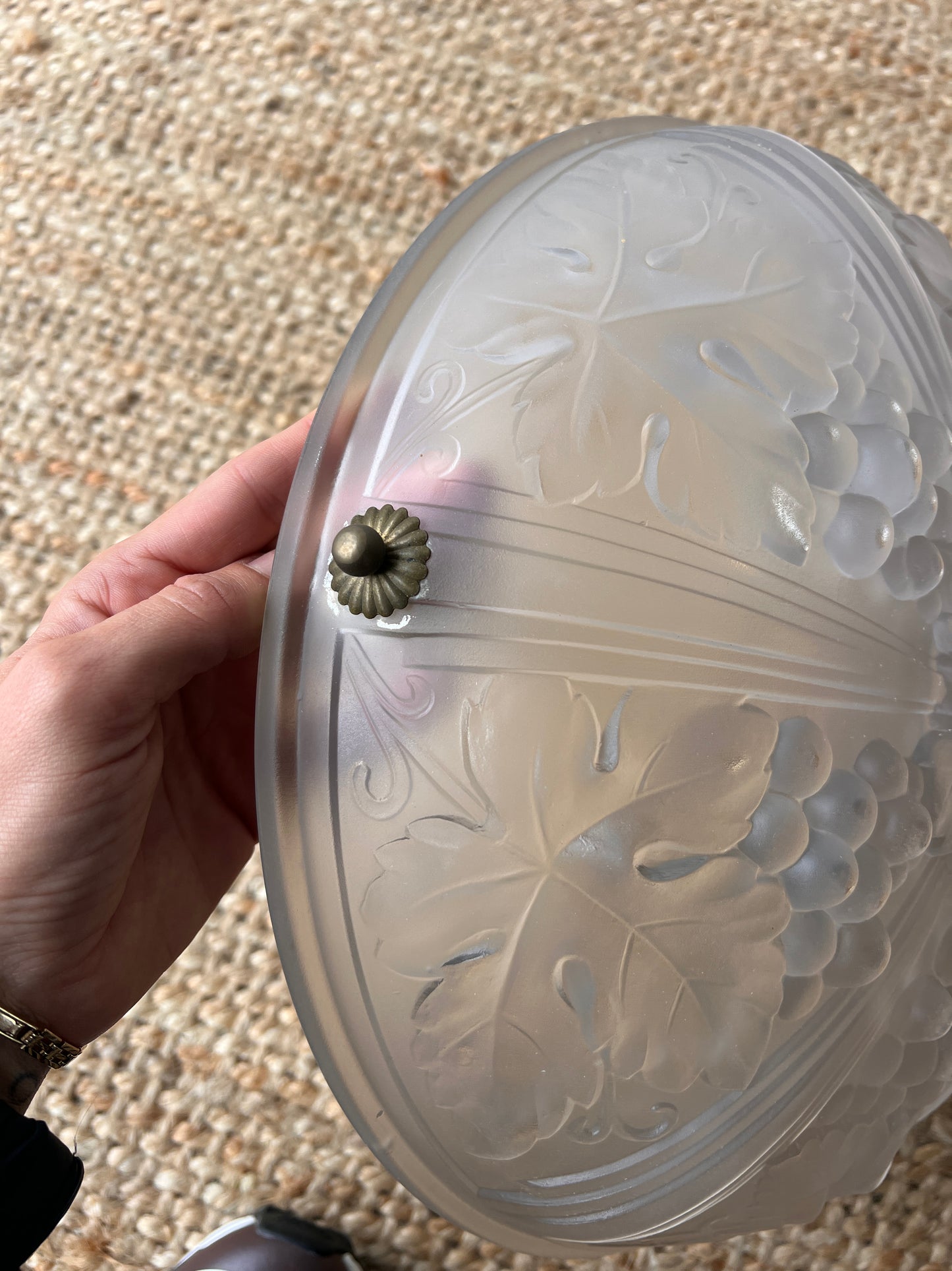 WHITE FLORAL GLASS CEILING PENDANT WITH BRASS FLOWERS