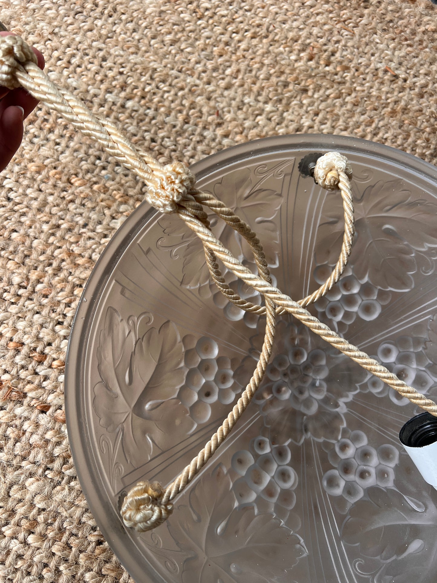 WHITE FLORAL GLASS CEILING PENDANT WITH BRASS FLOWERS