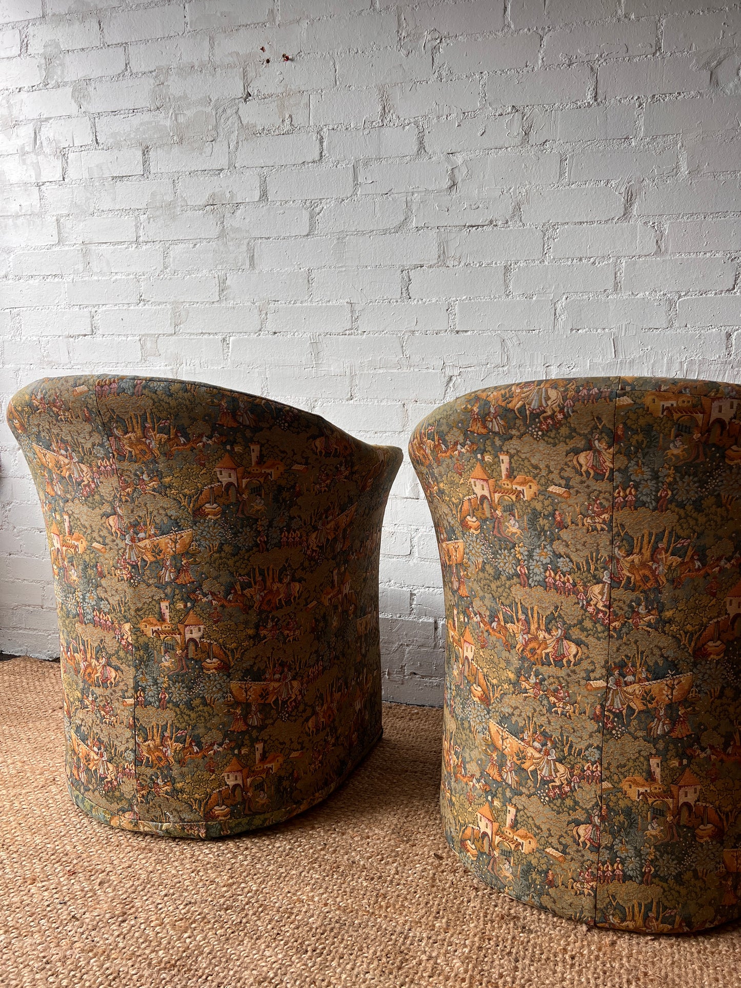 FRENCH FAIRYTALE BARREL BACK ARMCHAIRS