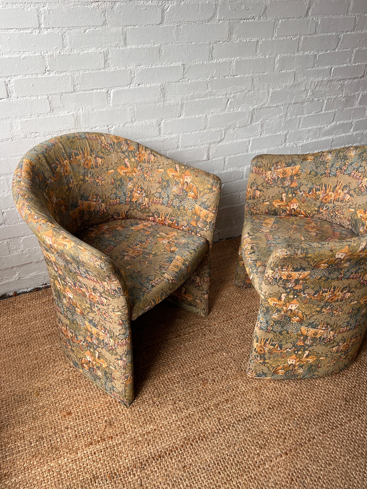 FRENCH FAIRYTALE BARREL BACK ARMCHAIRS