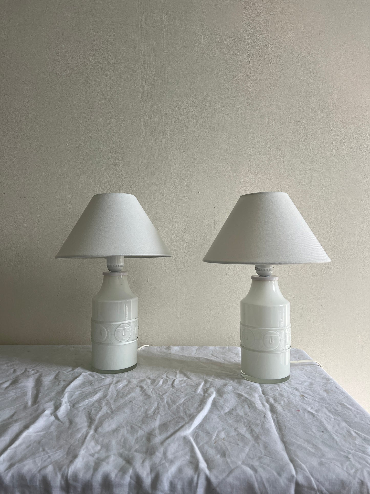 SWEDISH PAIR OF WHITE GLASS TABLE LAMPS