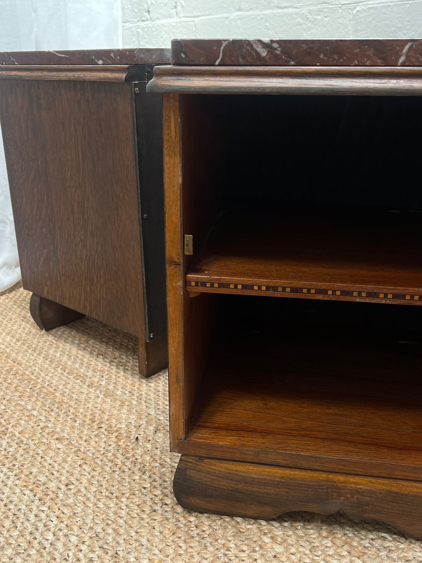 PAIR OF MARBLE TOP BEDSIDE TABLES