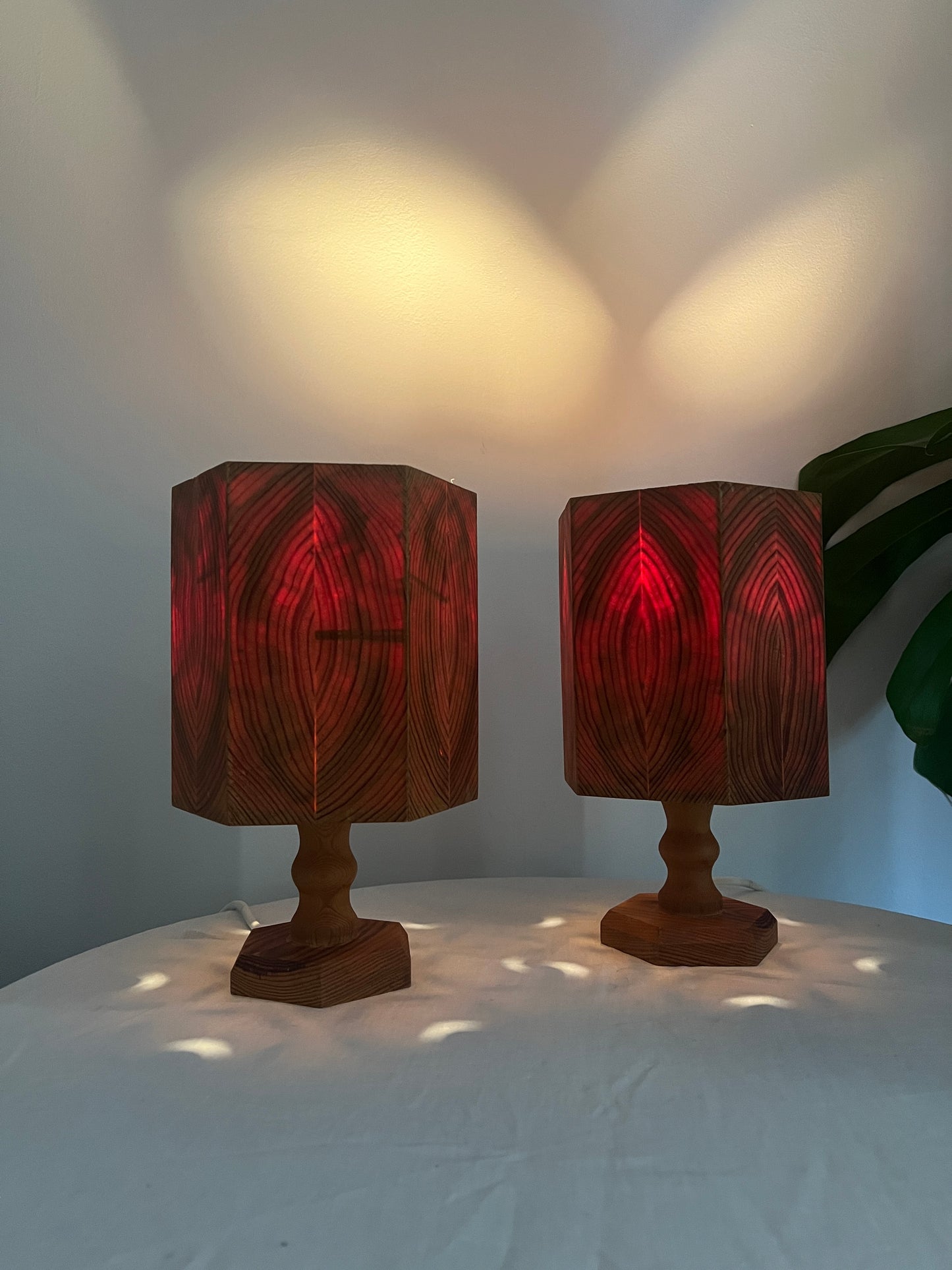 Pair of pine matching bedside table lamps