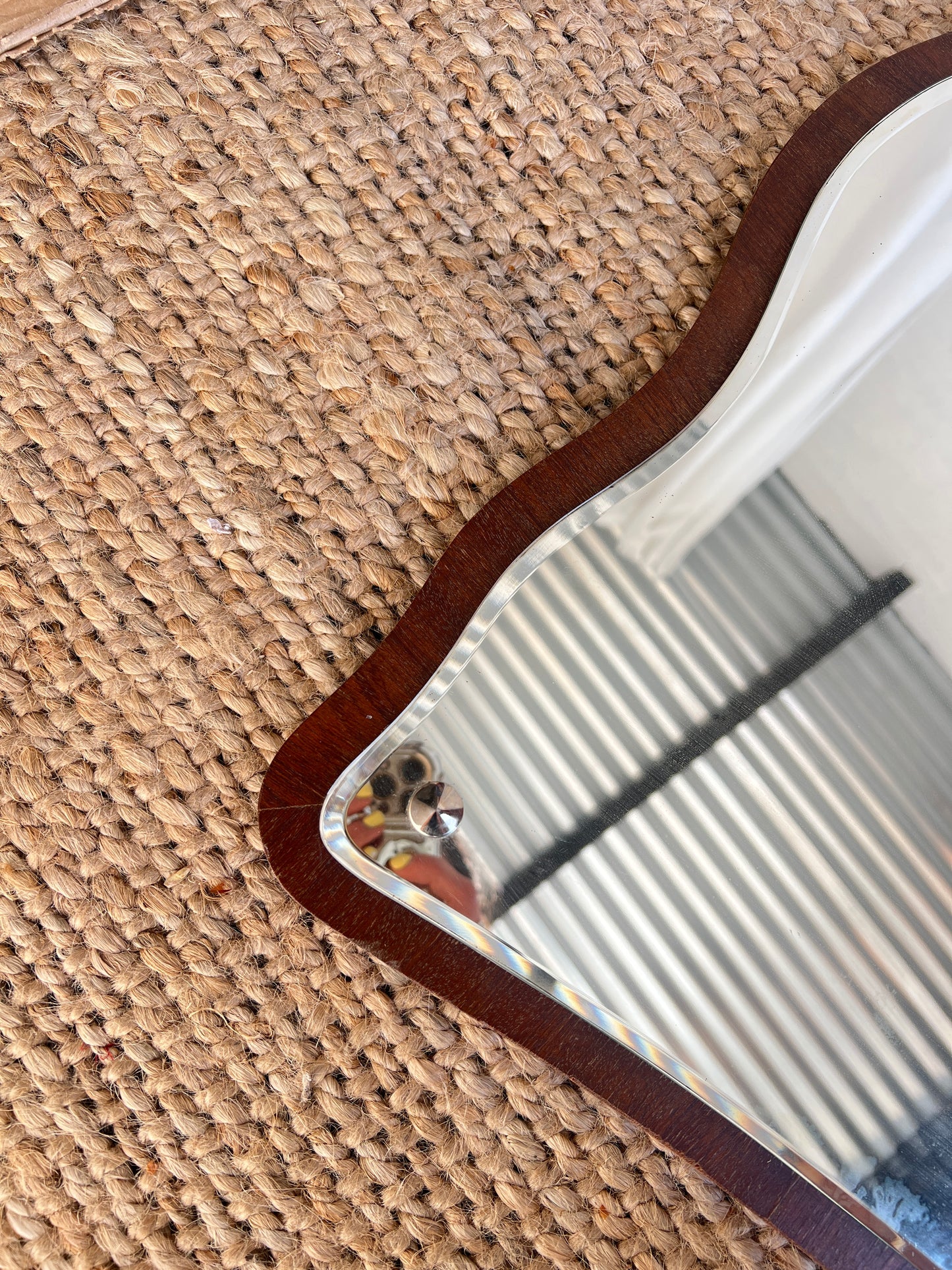 MID CENTURY TEAK WAVY MIRROR