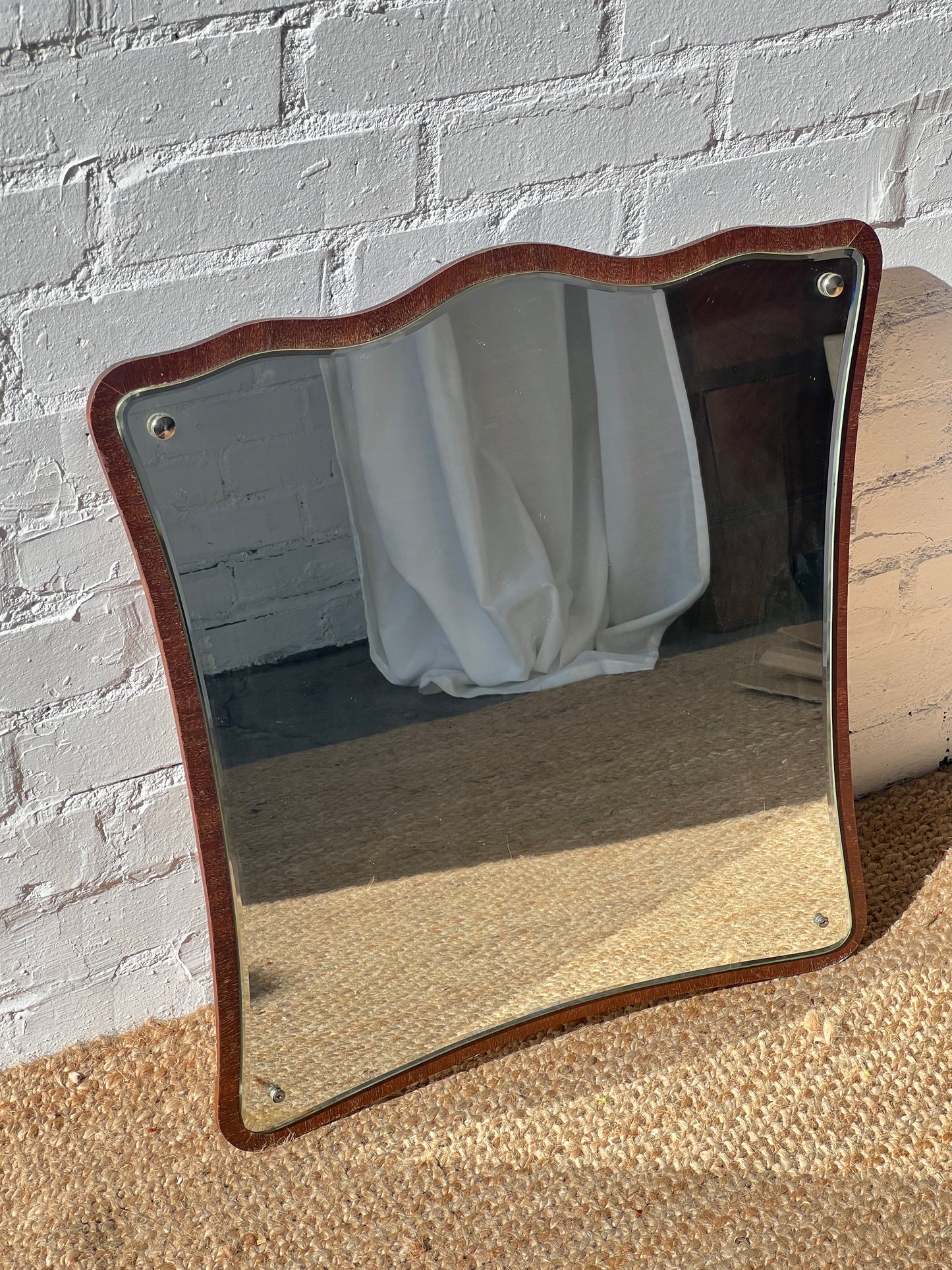 MID CENTURY TEAK WAVY MIRROR