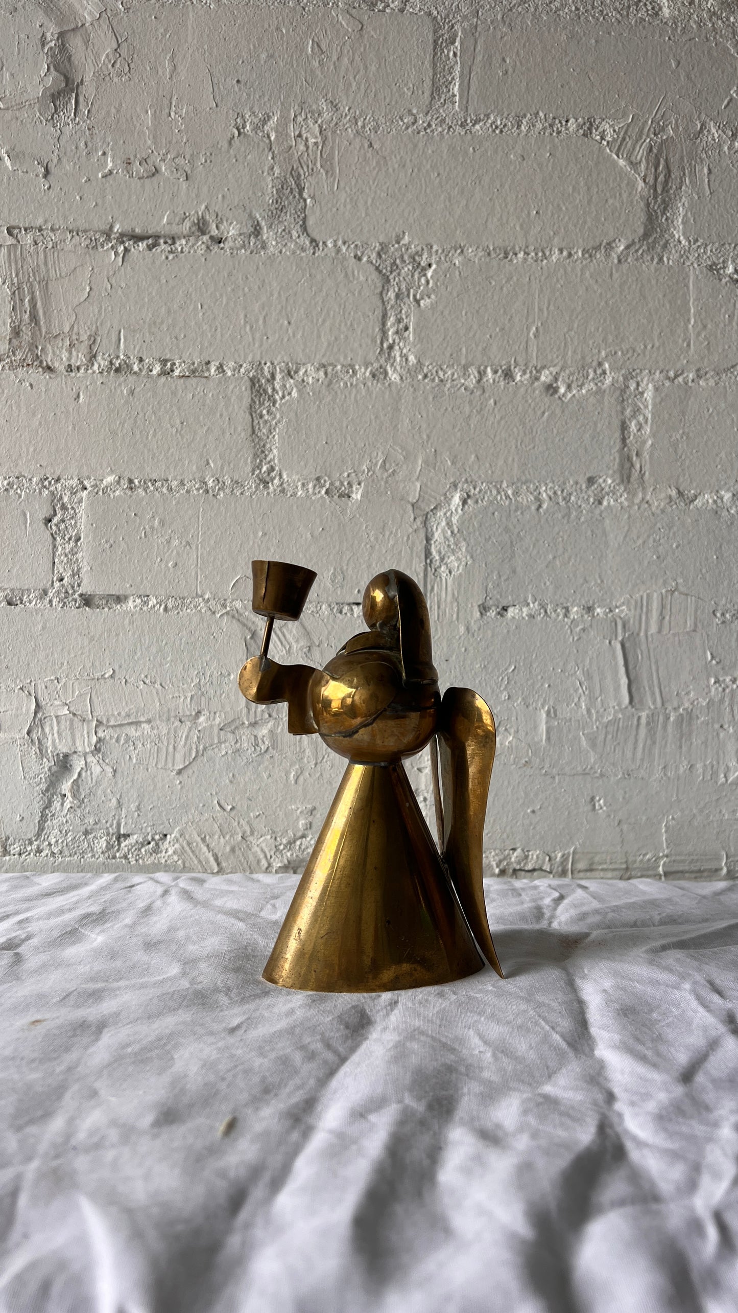 LARGE BRASS ANGEL CANDLE HOLDER