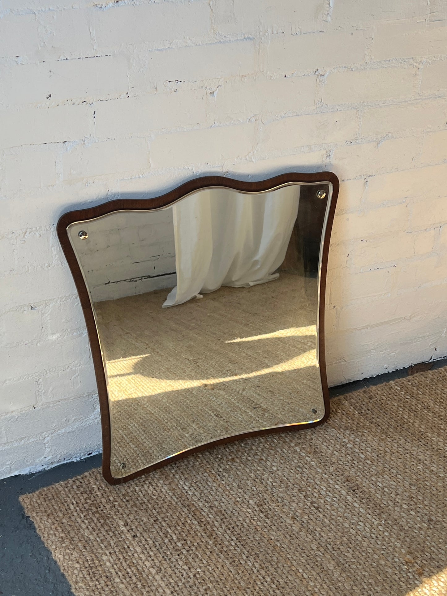 MID CENTURY TEAK WAVY MIRROR