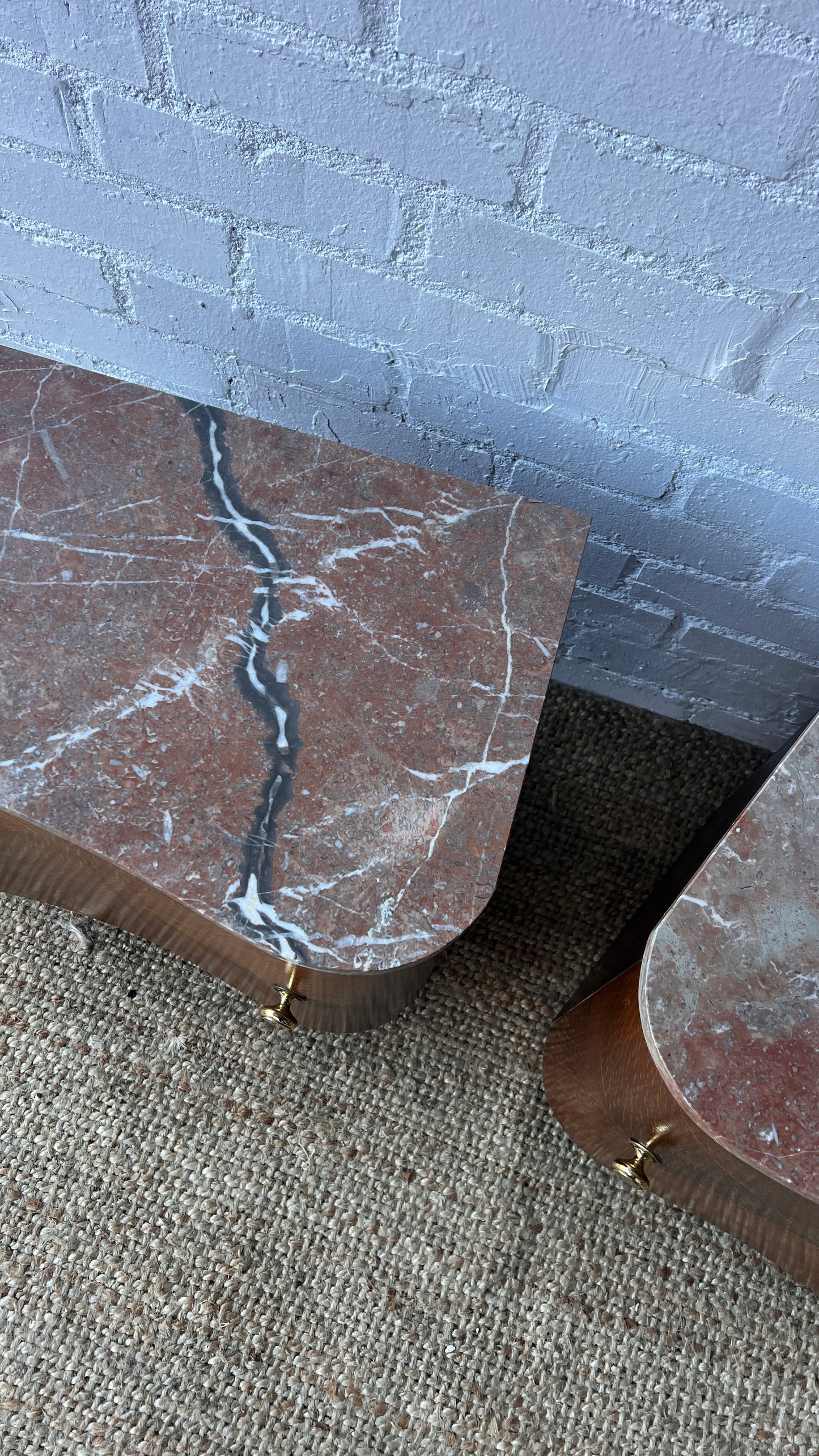 PAIR OF RED MARBLE TOP BEDSIDE TABLES
