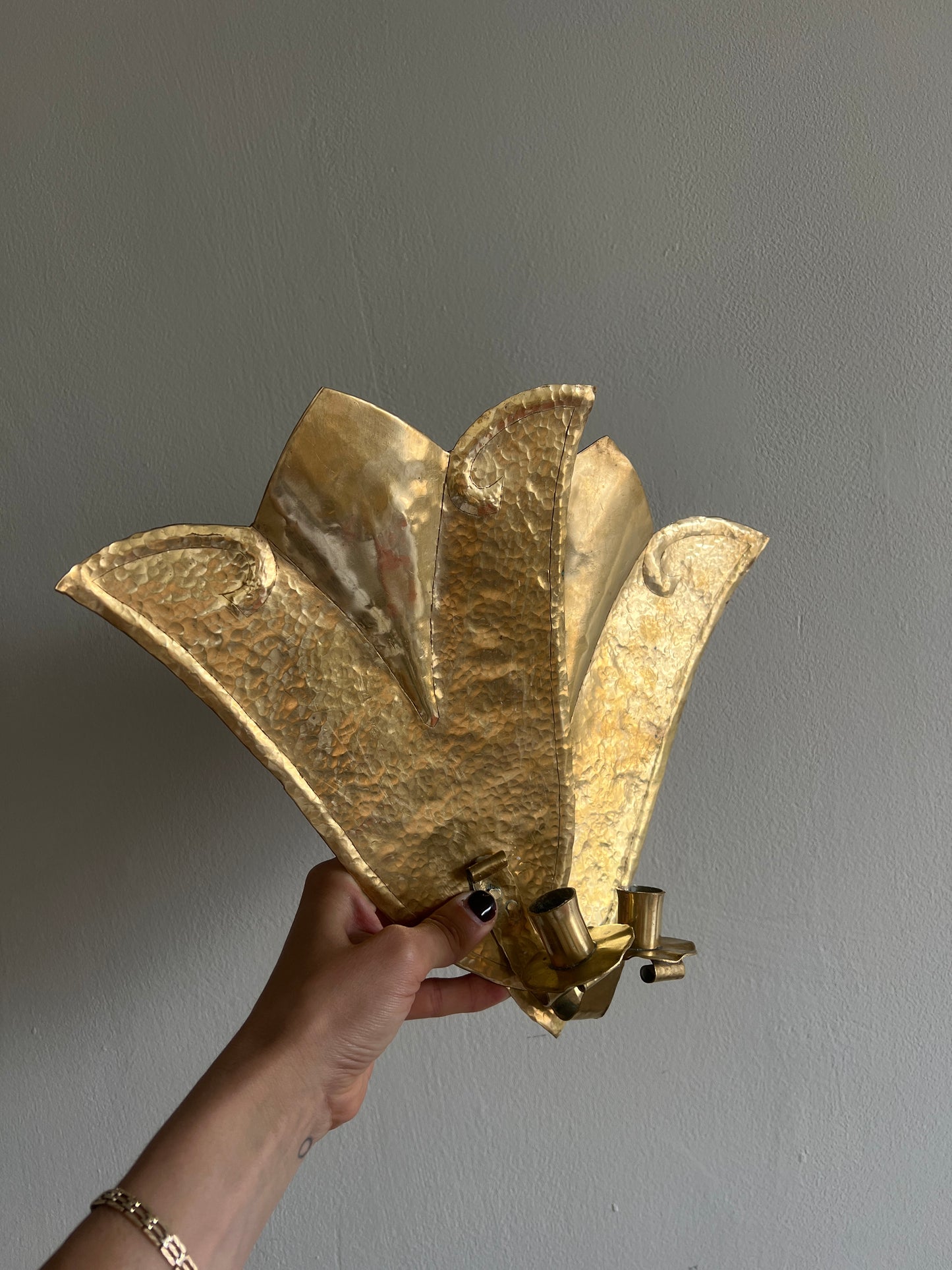 PAIR OF SWEDISH BRASS FAN SCONCES