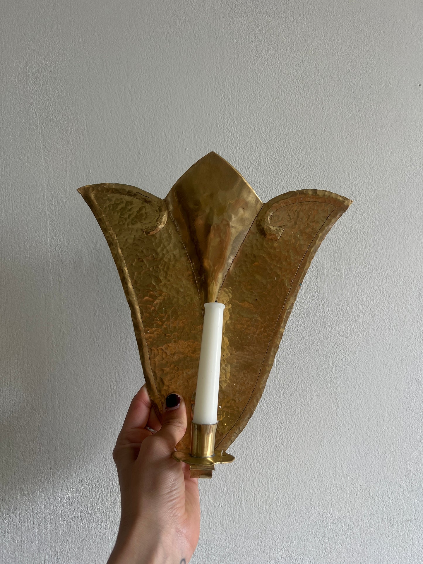 PAIR OF SWEDISH BRASS FAN SCONCES